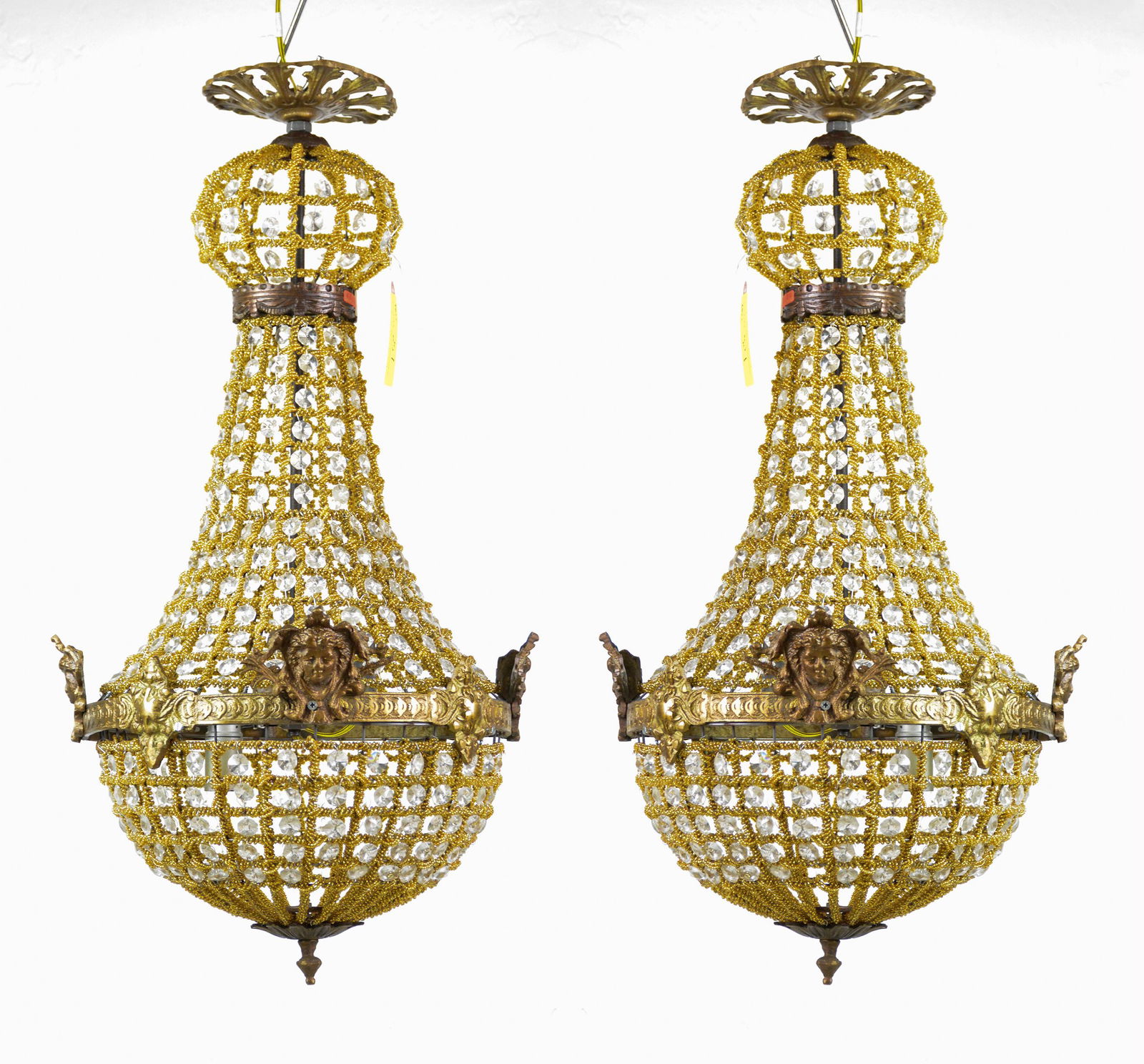Pair Small Empire Style Chandeliers With Gold Wire (1 of 3)