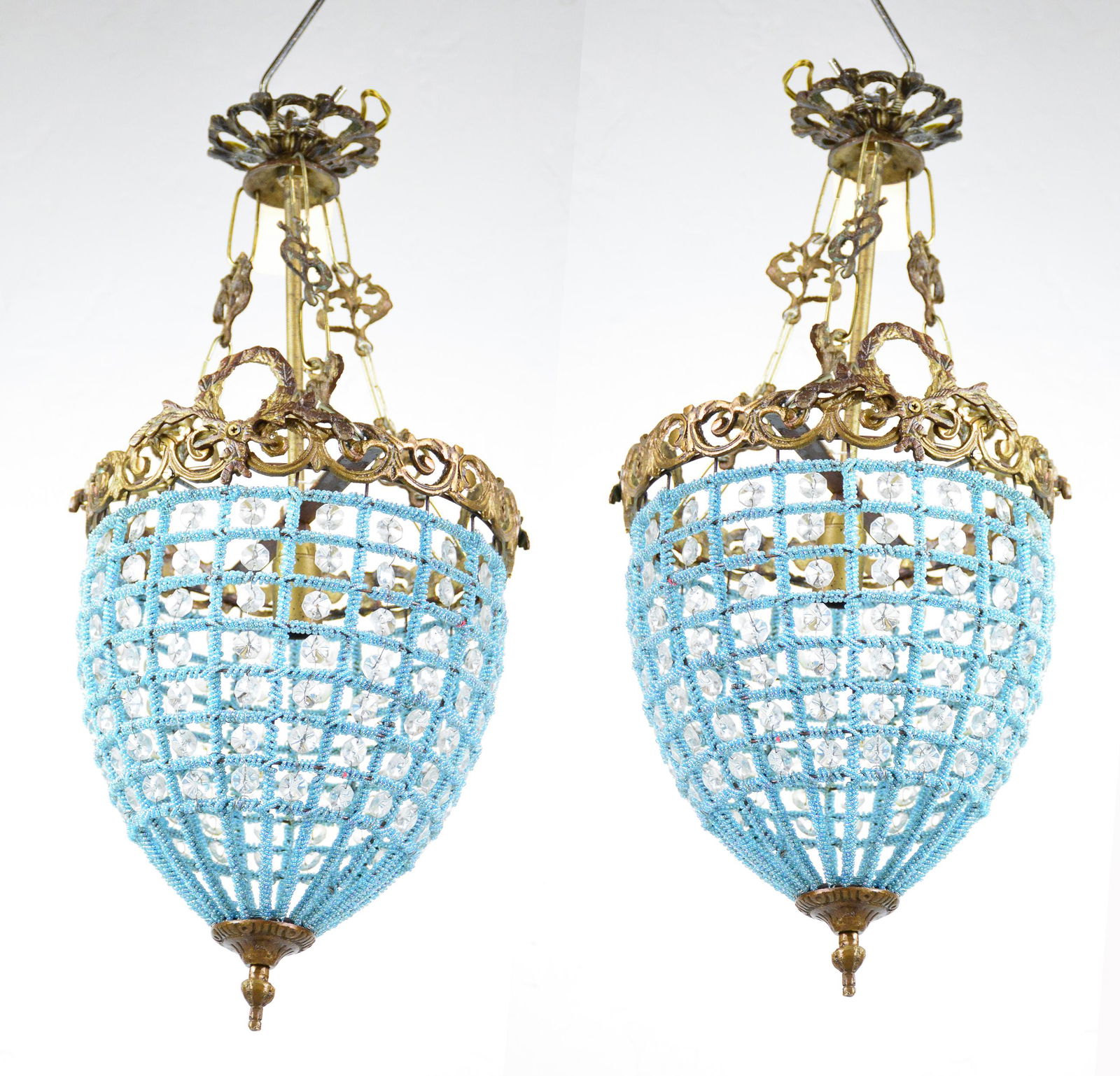 Pair Small Empire Style Chandeliers With Blue Wire (1 of 3)