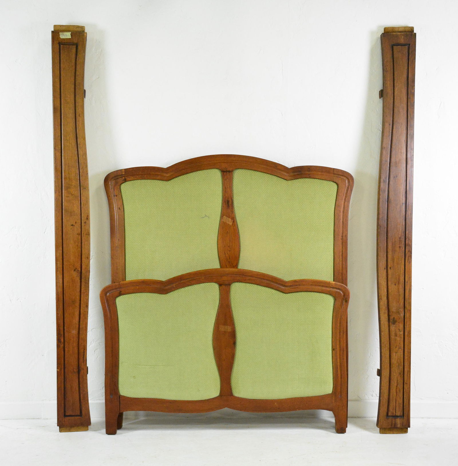 Rustic Green Upholstered French Bed With Rails (1 of 4)