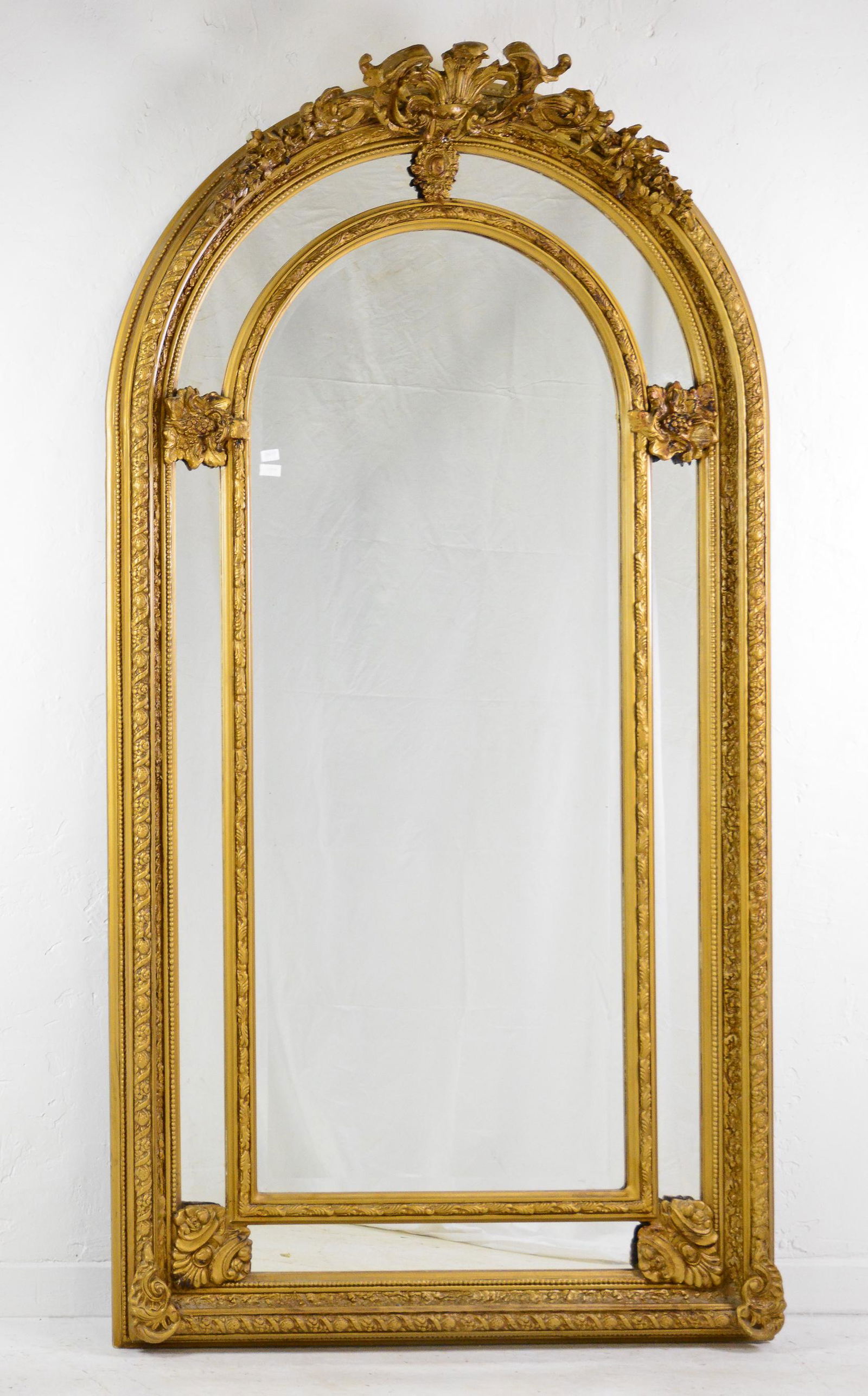 Large French Style Carved Gold Gilt Arch Top Mirror (1 of 5)