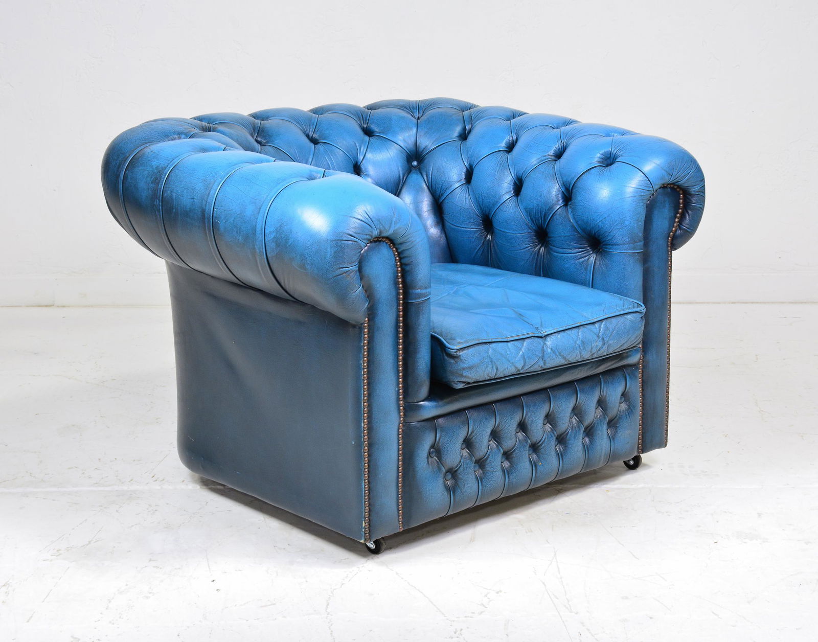 Blue Leather Tufted Chesterfield Club Chair (1 of 4)