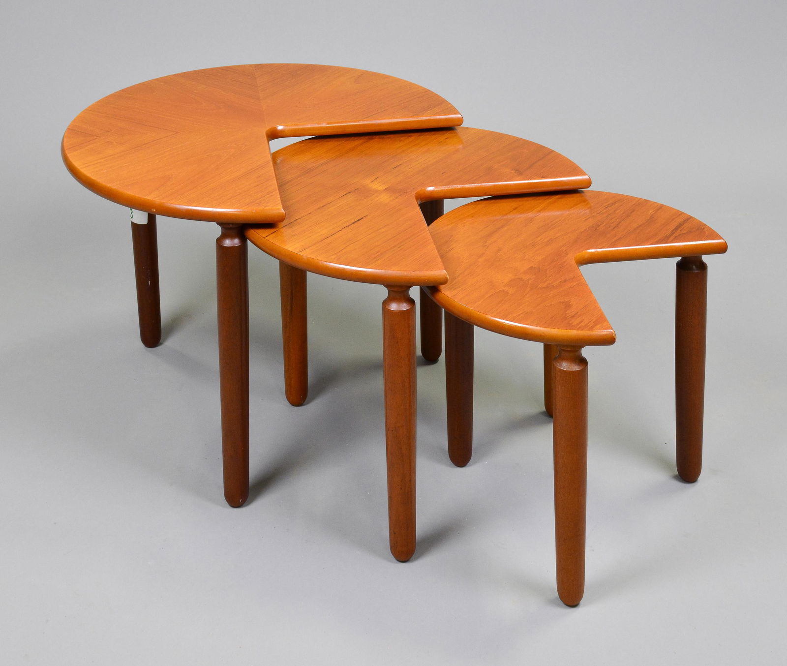 Mid Century Modern Round Pac Man Nest: Danish Modern Style Pac-Man Nesting Tables - 16 in tall x 21 x 21