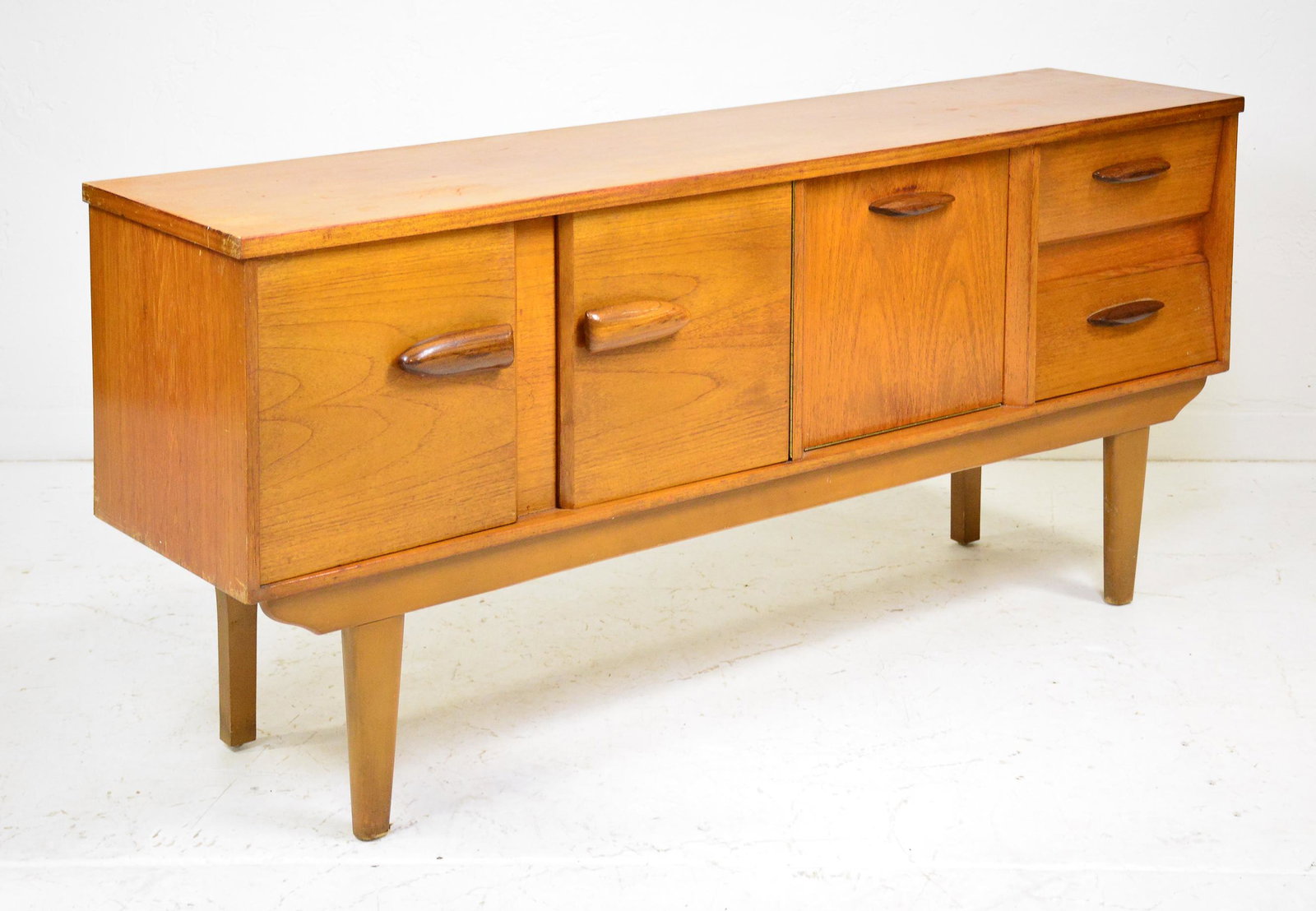Mid Century Modern Teak Sideboard / Credenza: Danish Modern Style Teak Sideboard / Credenza - 31 in tall x 66 x 16