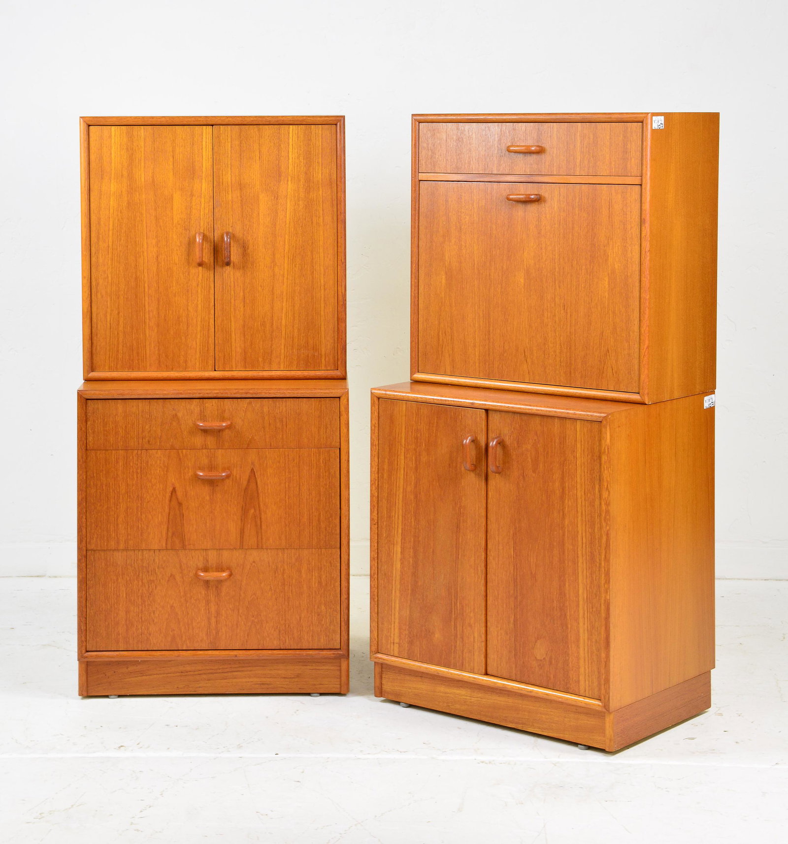 2 Mid Century Modern Teak Cocktail Cabinets: 2 Danish Modern Style Teak Cocktail Cabinets / Cupboards - 51 in tall x 24 x 18 - Tops are interchangeable