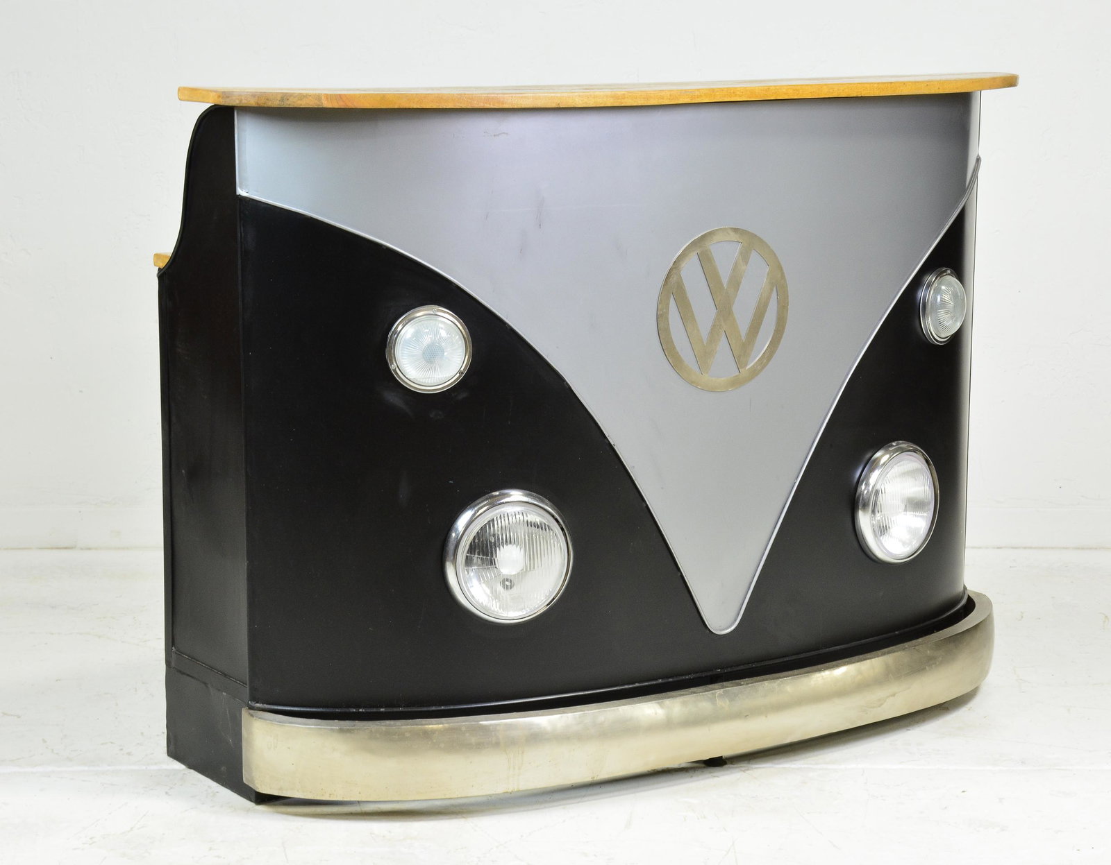 Volkswagen Style Metal Bar - Reclaimed Wood Top: Volkswagen / Mid Century Modern Style Metal Home Bar / Cocktail Cabinet with Reclaimed Wood Top 43 in tall x 60 x 26
