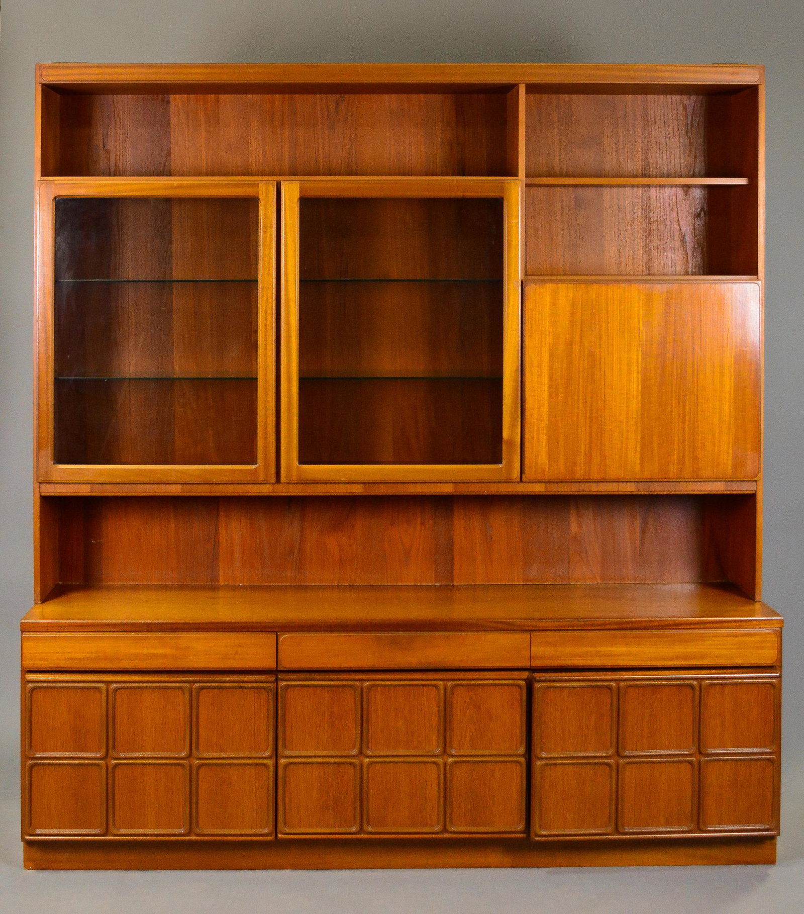 Mid Century Cocktail Cabinet - McIntosh: Danish Modern Style Teak Cocktail Cabinet / Wall Unit by McIntosh Furniture Co. - 76 in tall x 71 x 17
