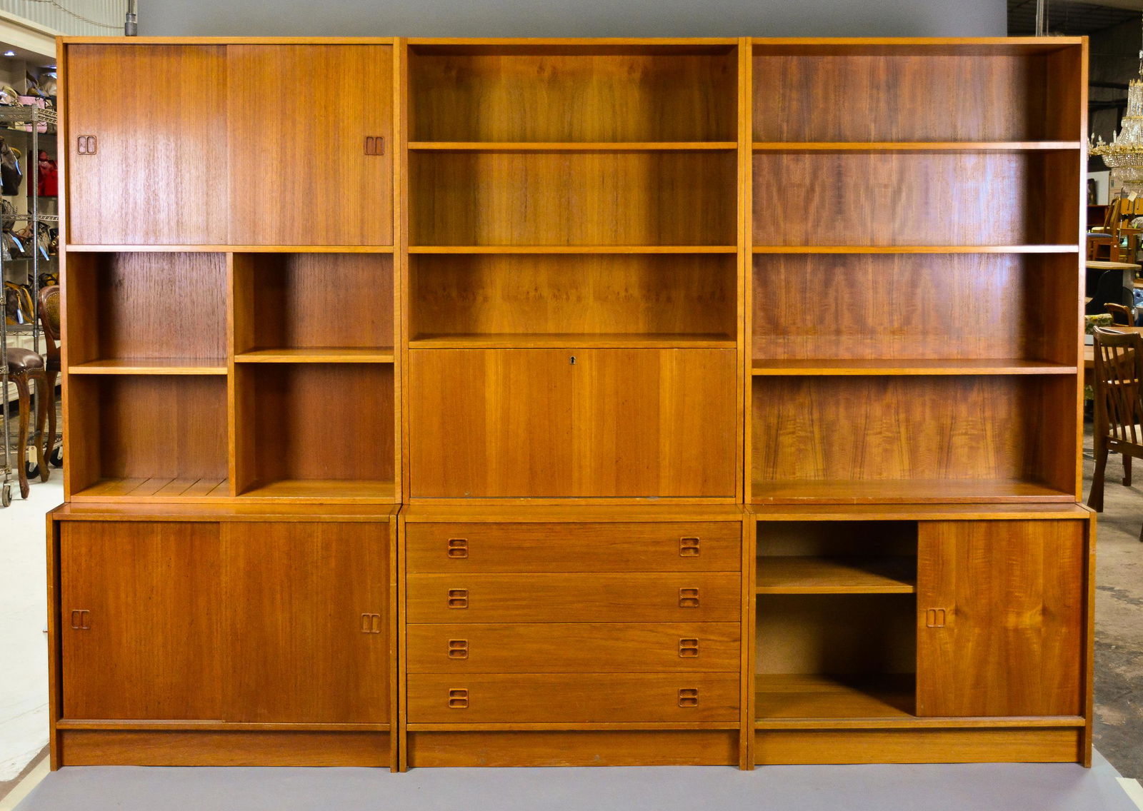 Danish Modern 3 Section Wall Unit / Bookshelf (1 of 8)