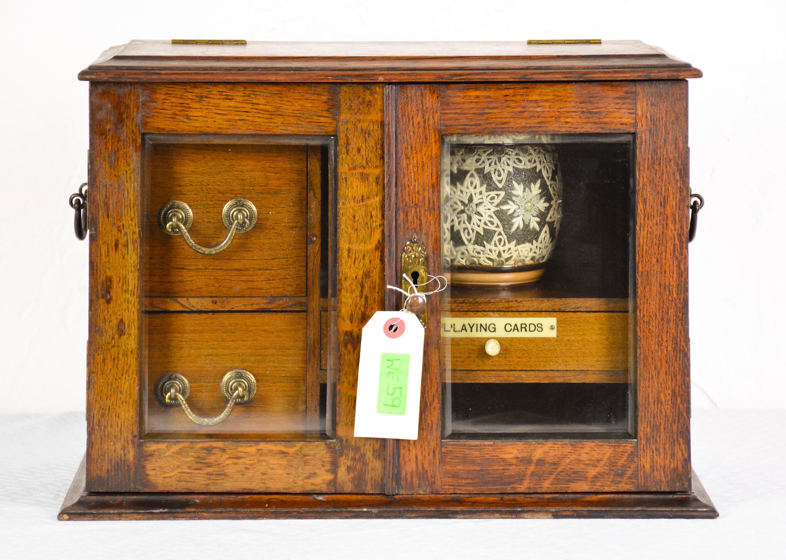 British Oak Smokers Box With Jar & Cards (1 of 4)