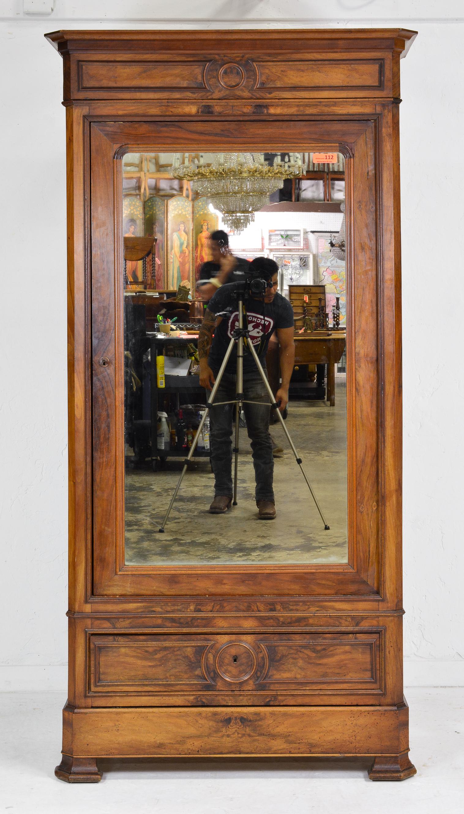 French Walnut Single Mirror Door Armoire (1 of 4)