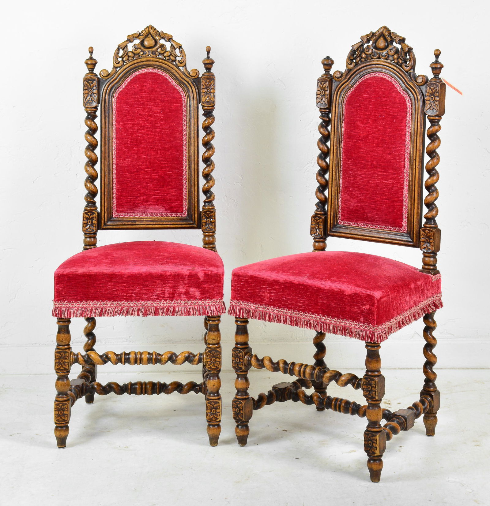 Pair Carved Oak Barley Twist Chairs (1 of 4)