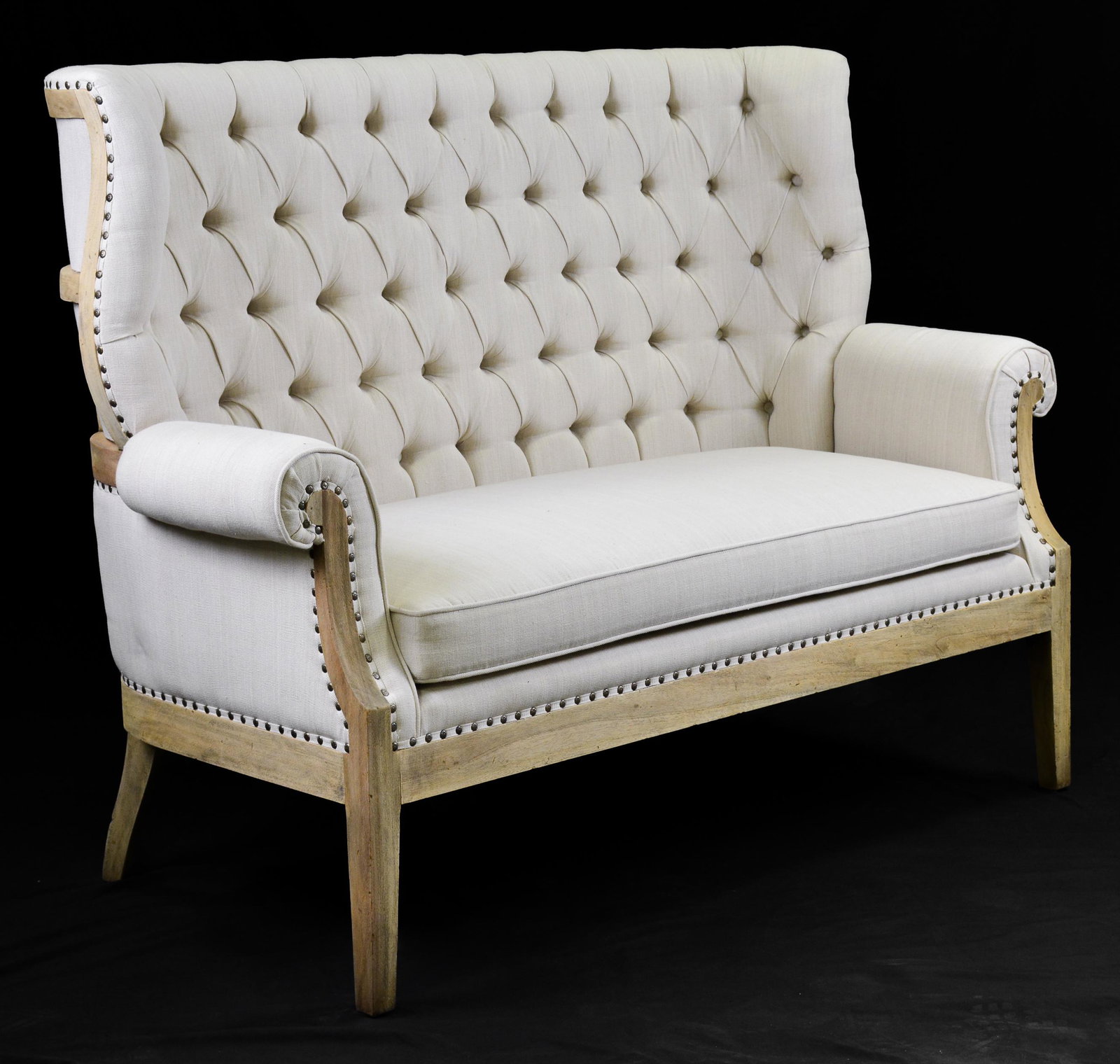 High Back Button Tufted Linen Upholstered Sofa (1 of 2)