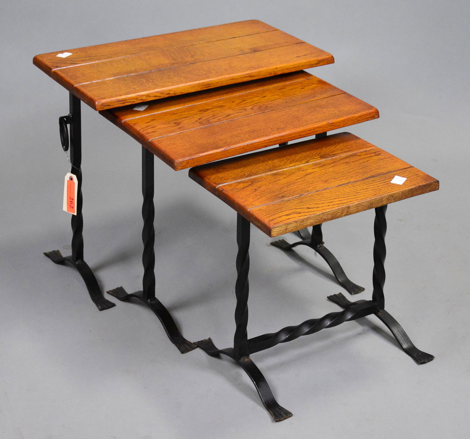 Nesting Tables With Twisted Iron Base: Nest of 3 Tables with Twisted Iron Base - 18 in tall x 23 x 13