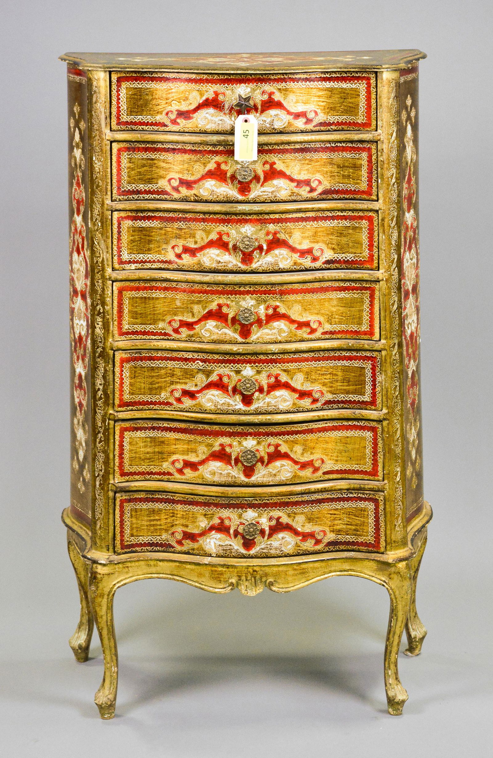 Tall 7 Drawer Florentine Red / Gold Chest (1 of 8)