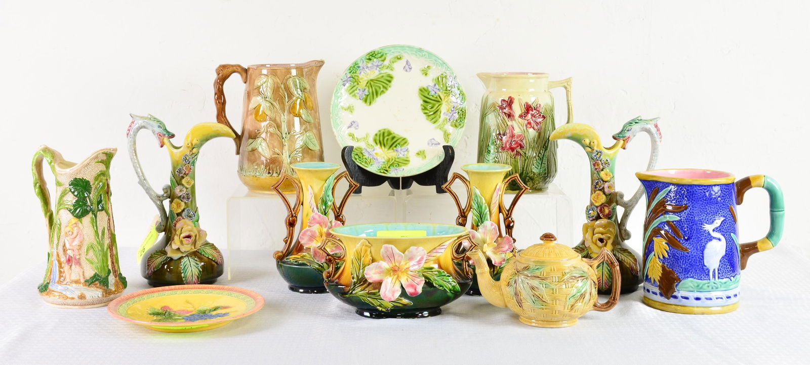 12pcs Assorted Majolica Vases, Pitchers, Etc. (1 of 6)