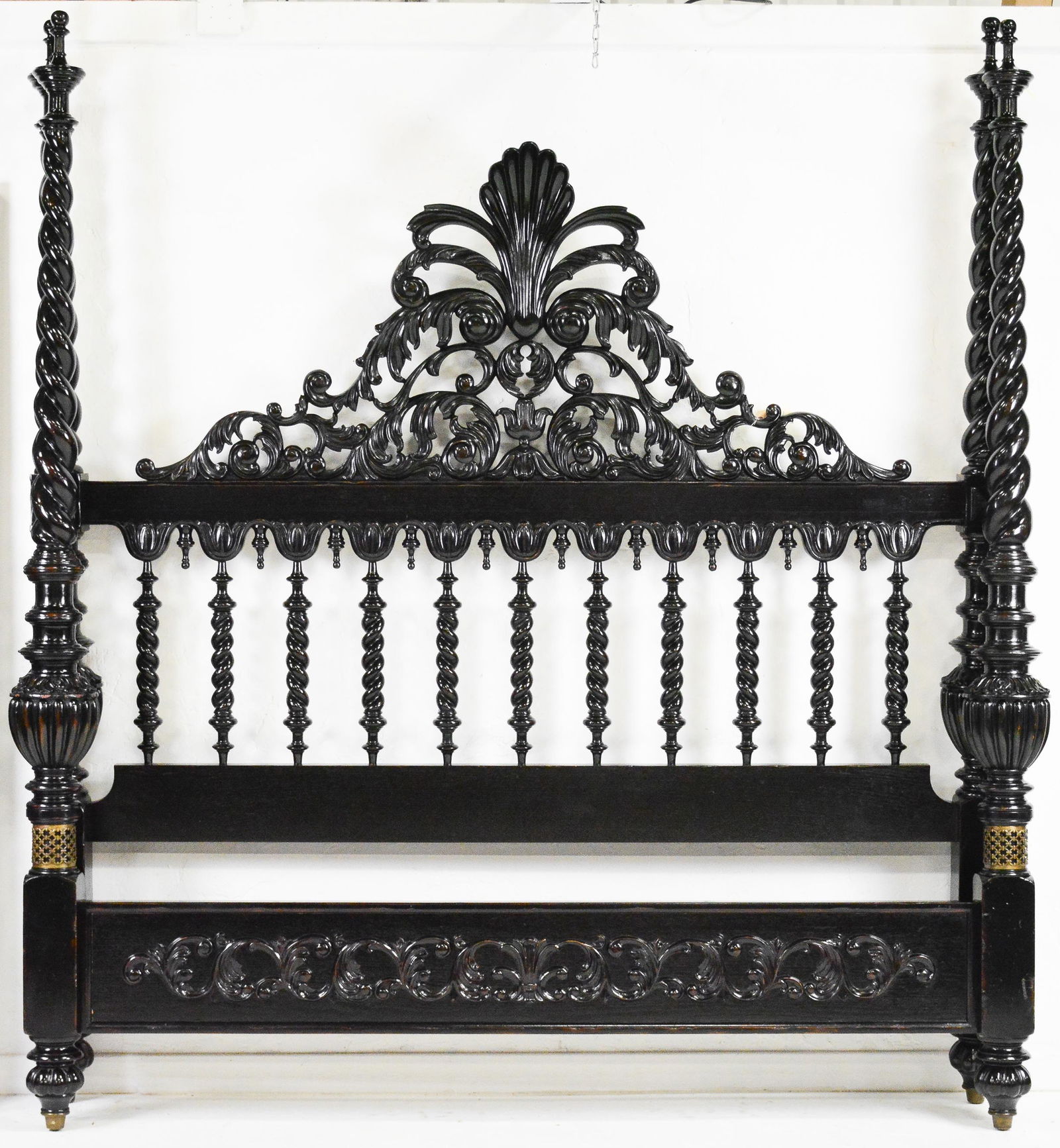 Large Black Lacquered Barley Twist King Size Bed (1 of 4)