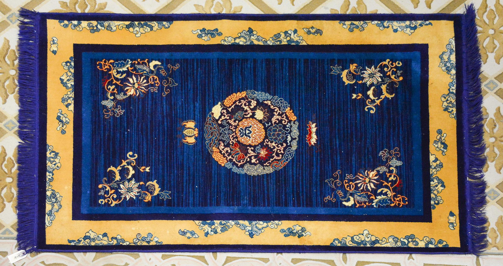 Antique Chinese Peking Blue / Tan Rug (1 of 3)