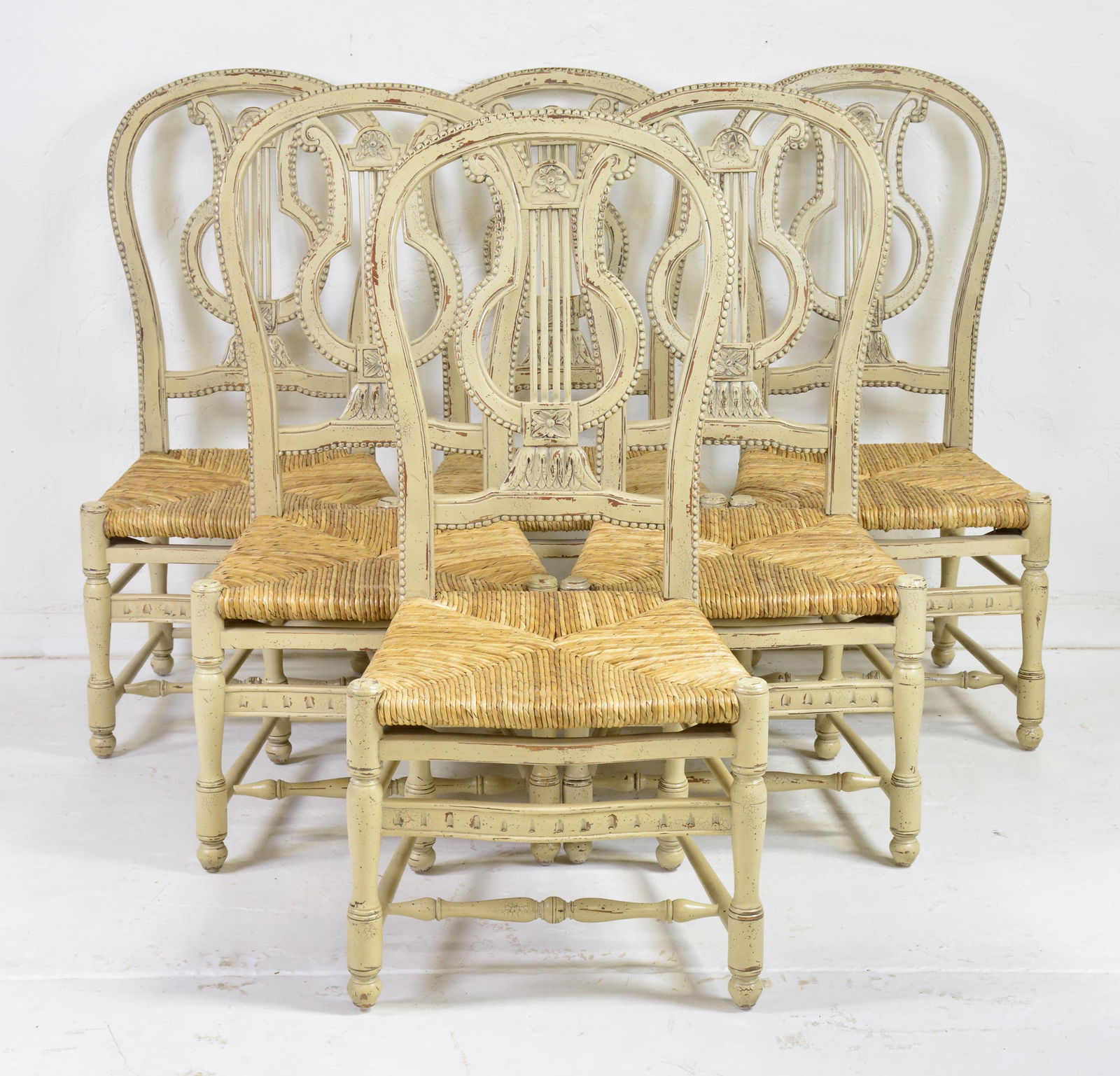 Set Of 6 Lyre Back Rush Seat Dining Chairs (1 of 3)
