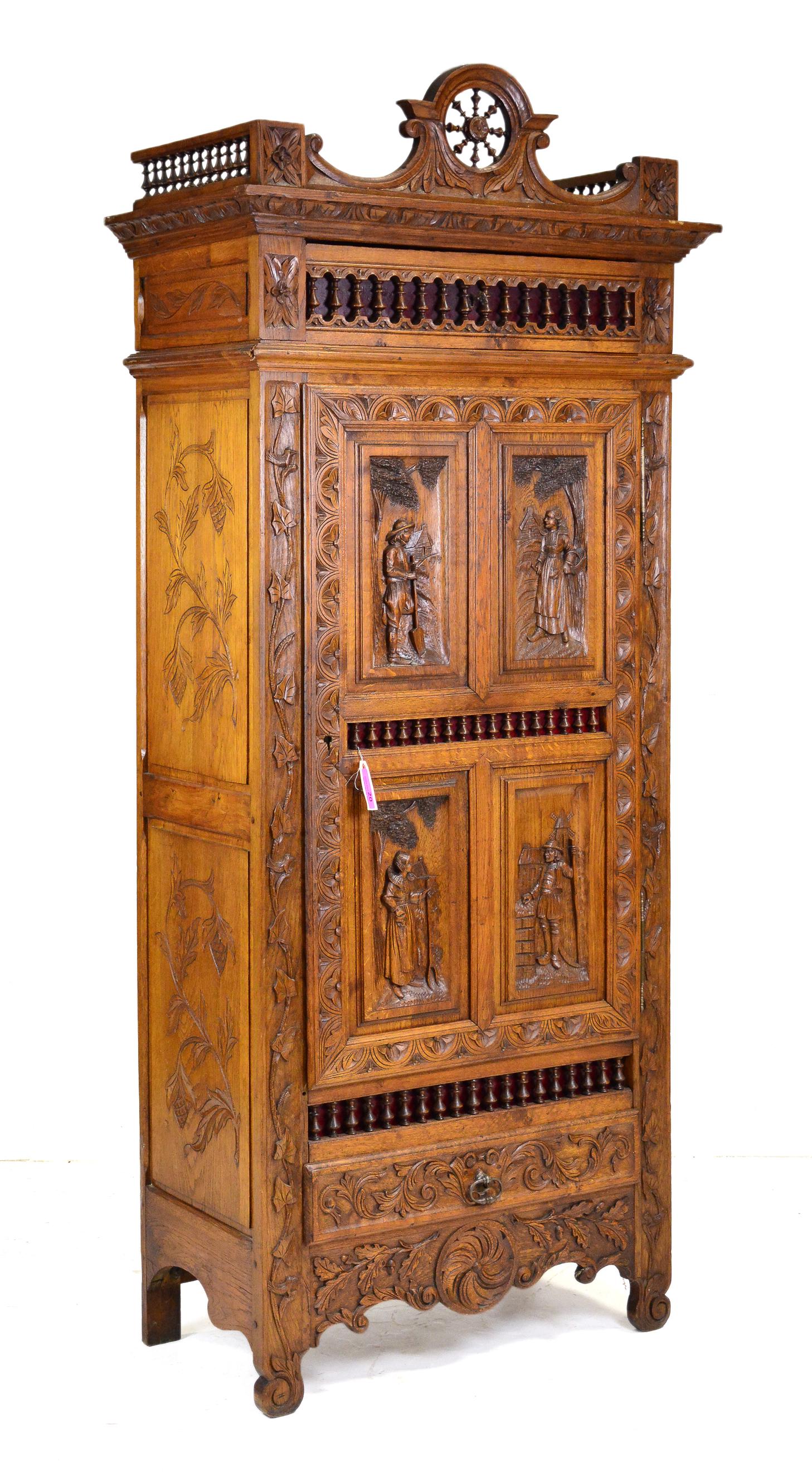 French Breton Cupboard With Figural Carving (1 of 7)