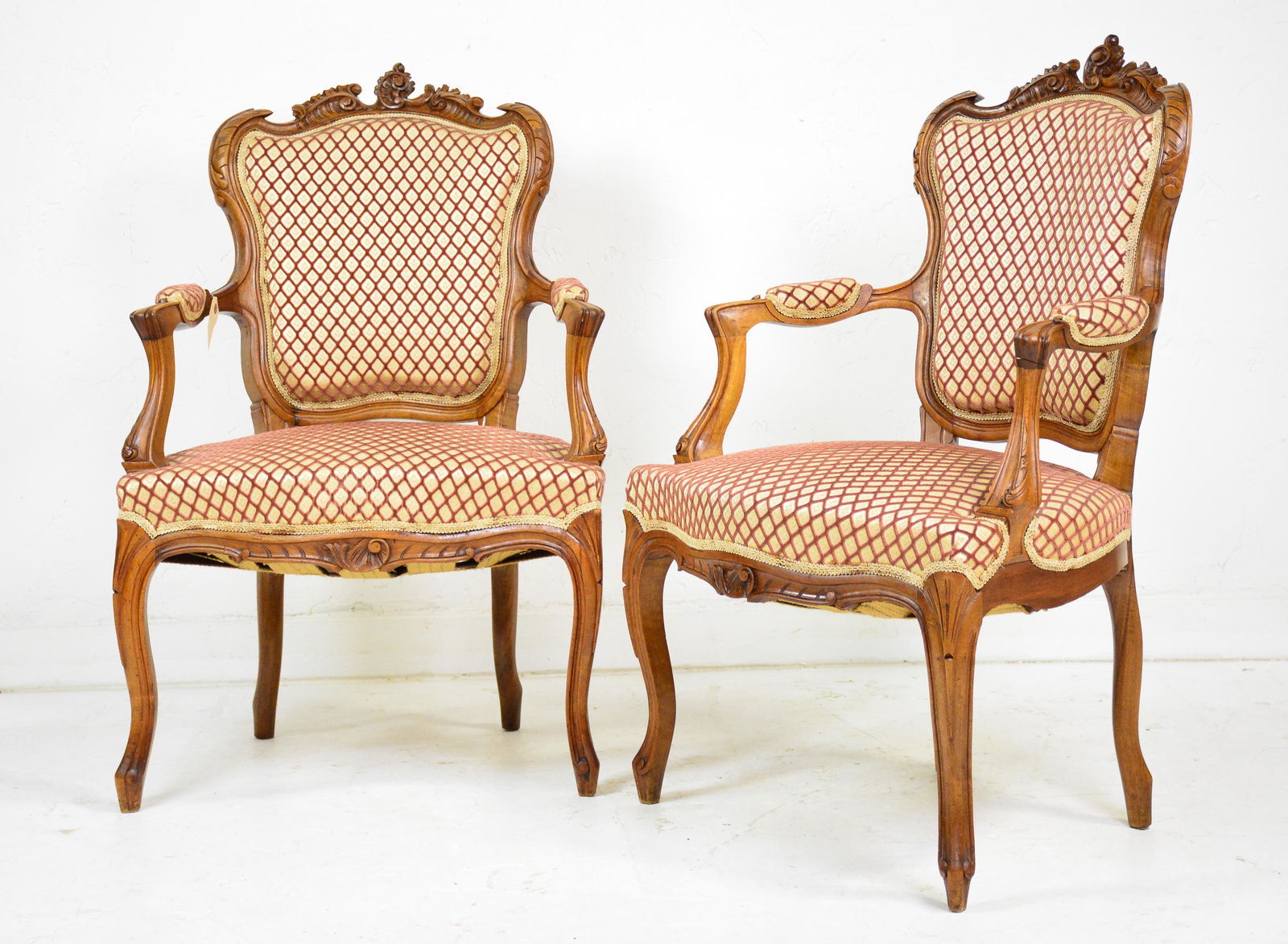 Pair Louis XV Style Upholstered Arm Chairs (1 of 5)