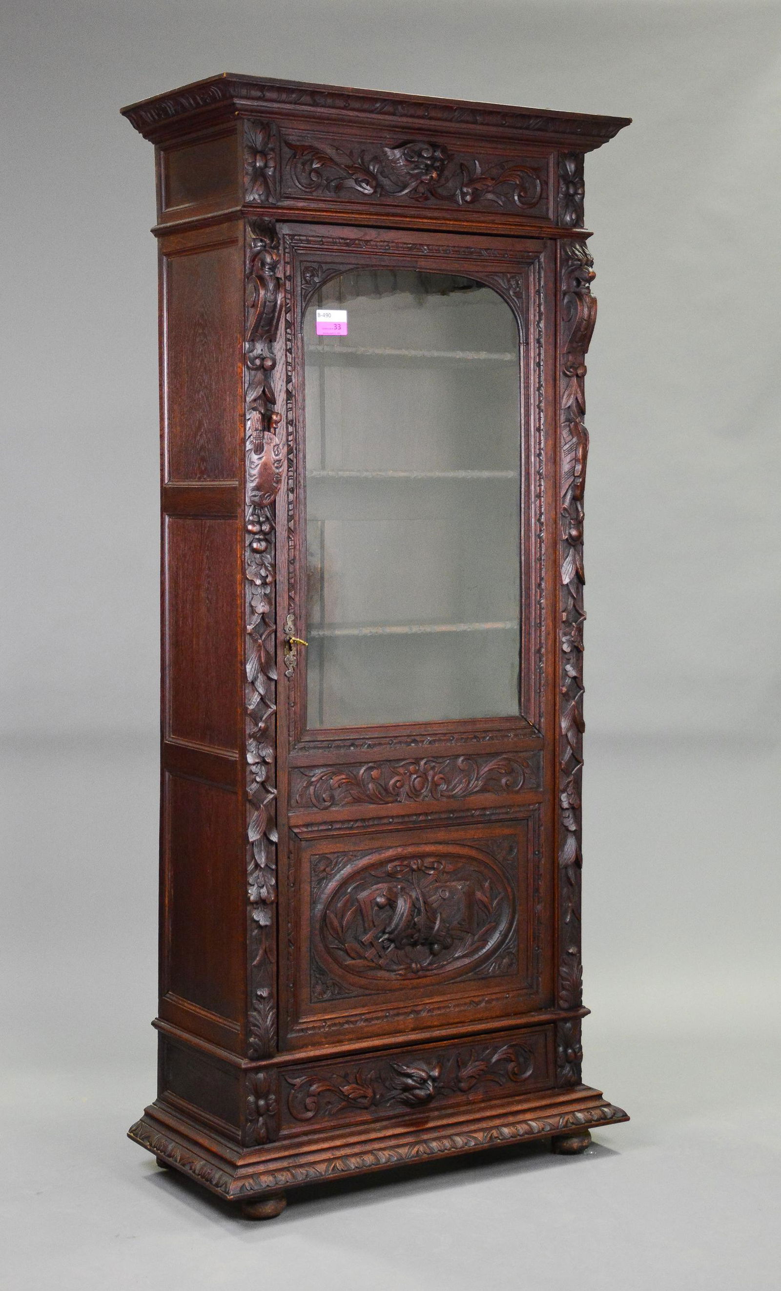 Tall Well Carved Oak Bookcase / Cupboard (1 of 5)