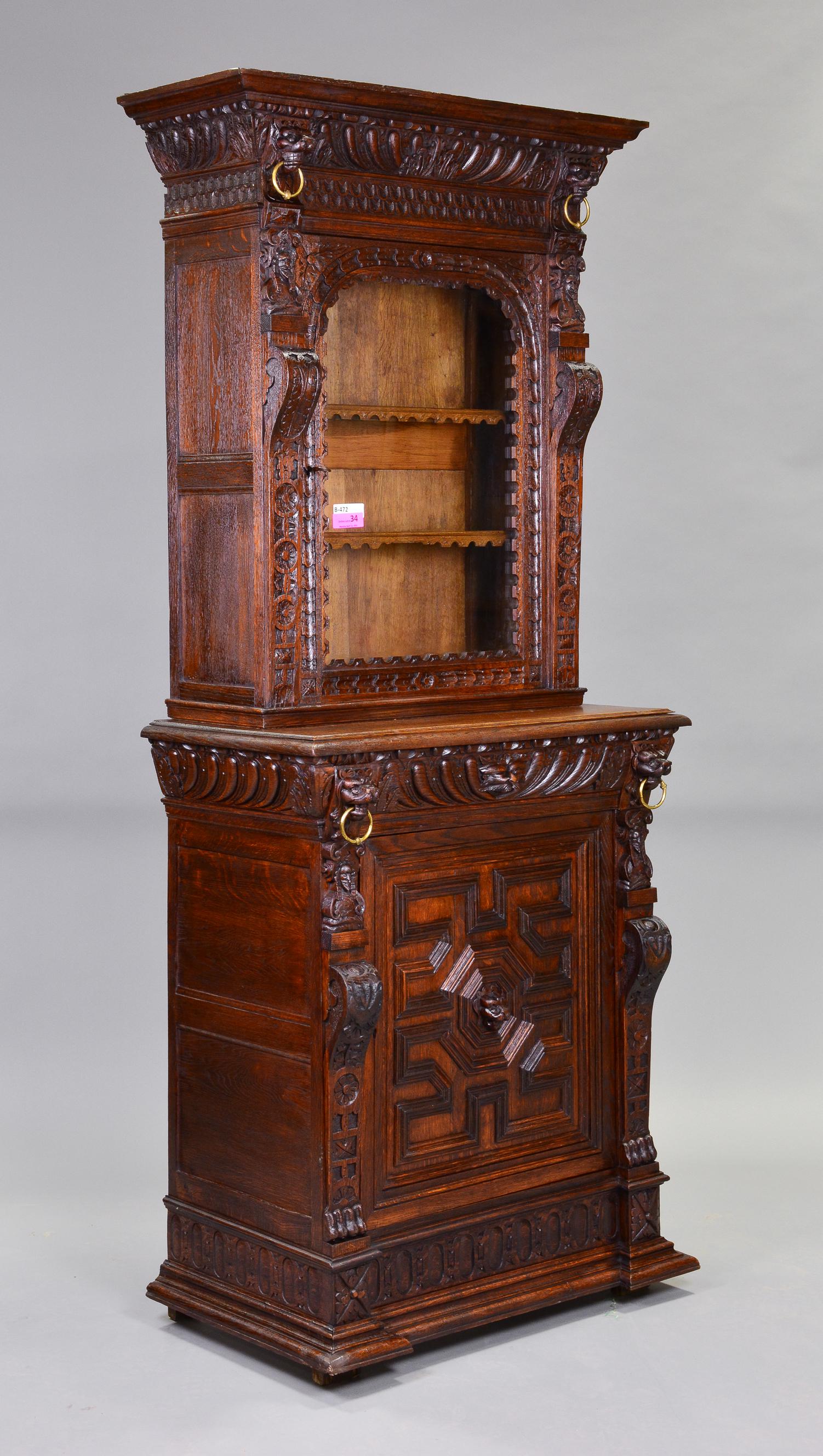 Tall Well Carved Oak Cabinet / Cupboard (1 of 6)