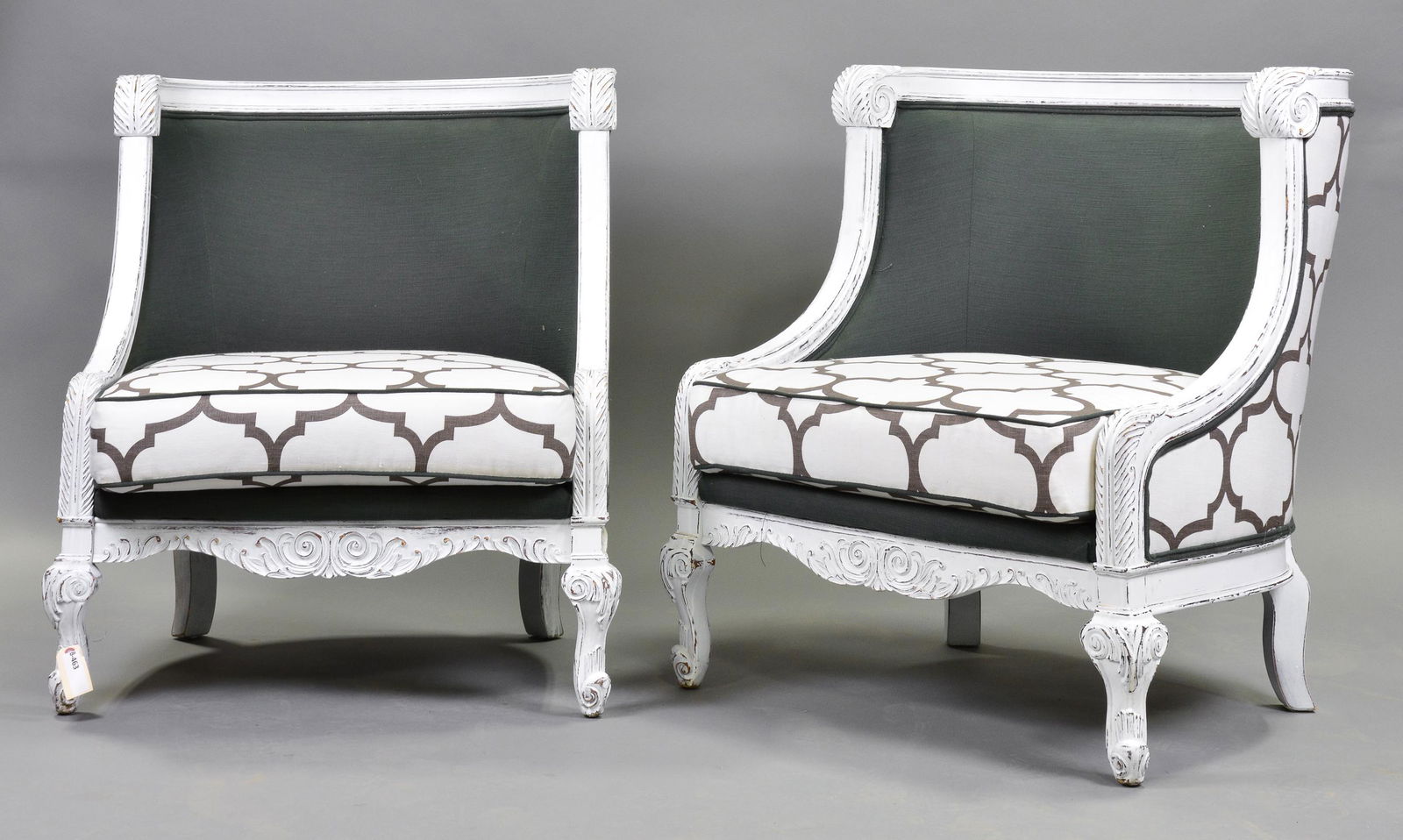 Pair Large Painted Upholstered Chairs (1 of 4)