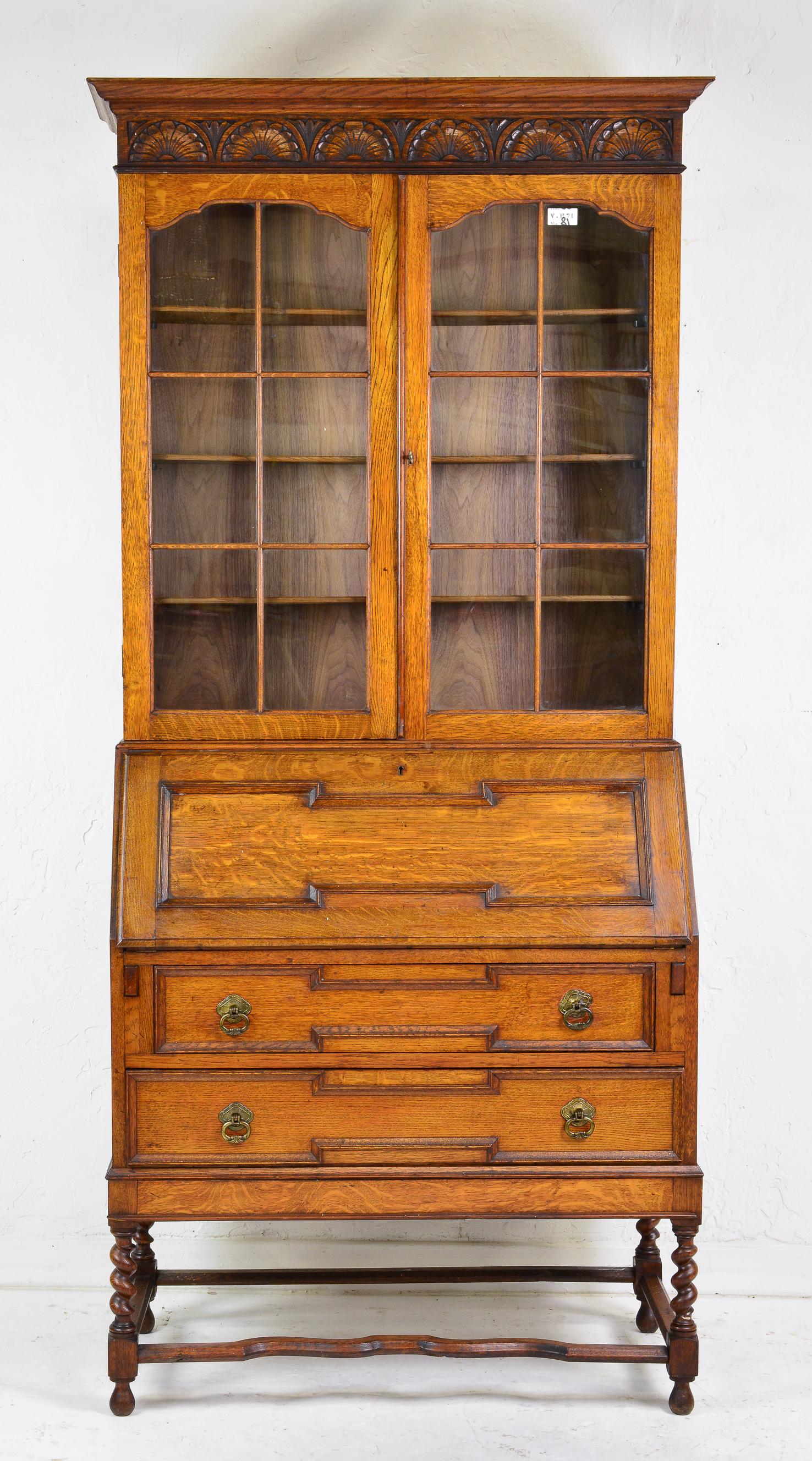 Barley Twist Oak Secretary Bookcase (1 of 8)