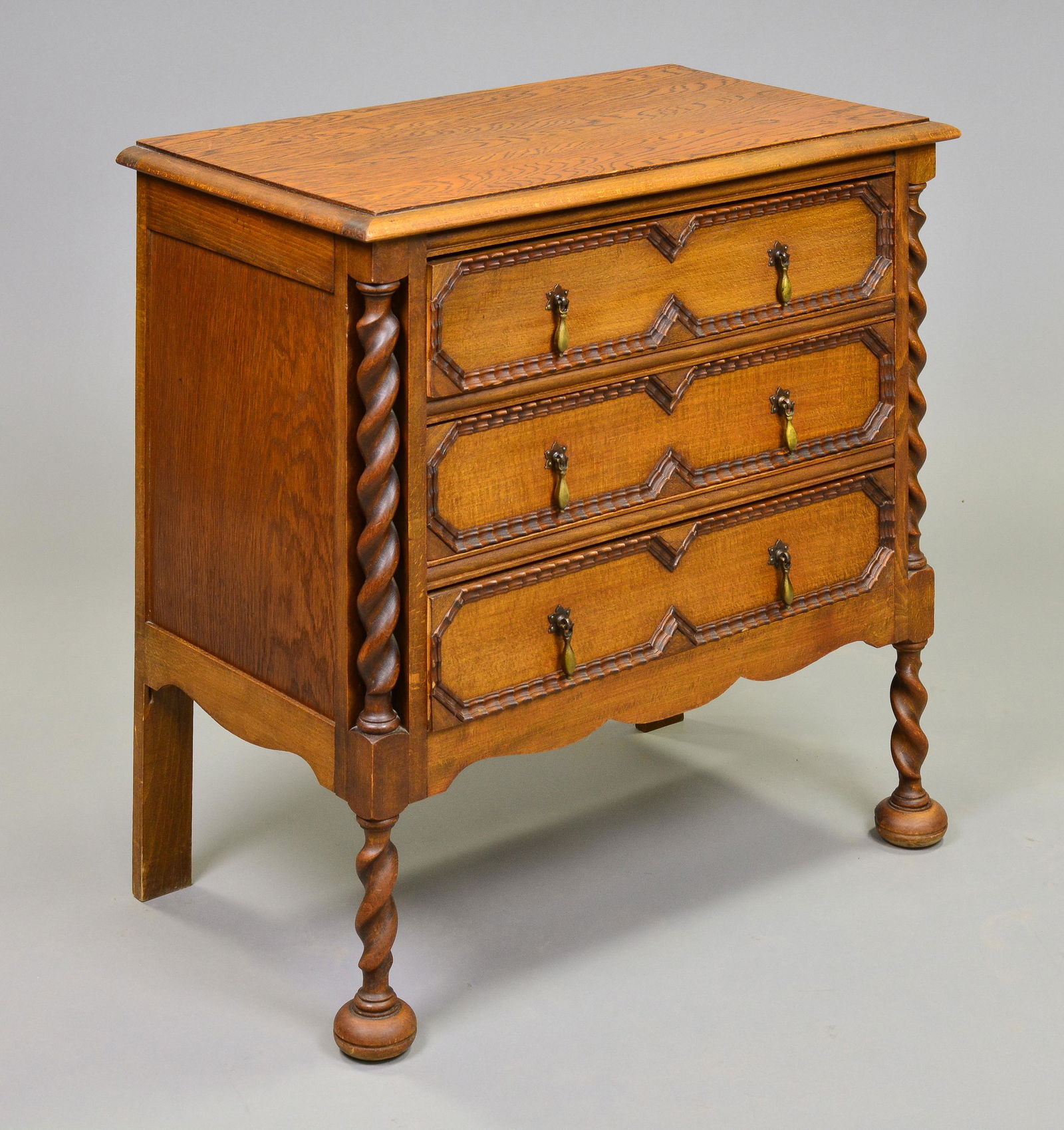 British Oak Petite 3 Drawer Barley Twist Chest (1 of 4)