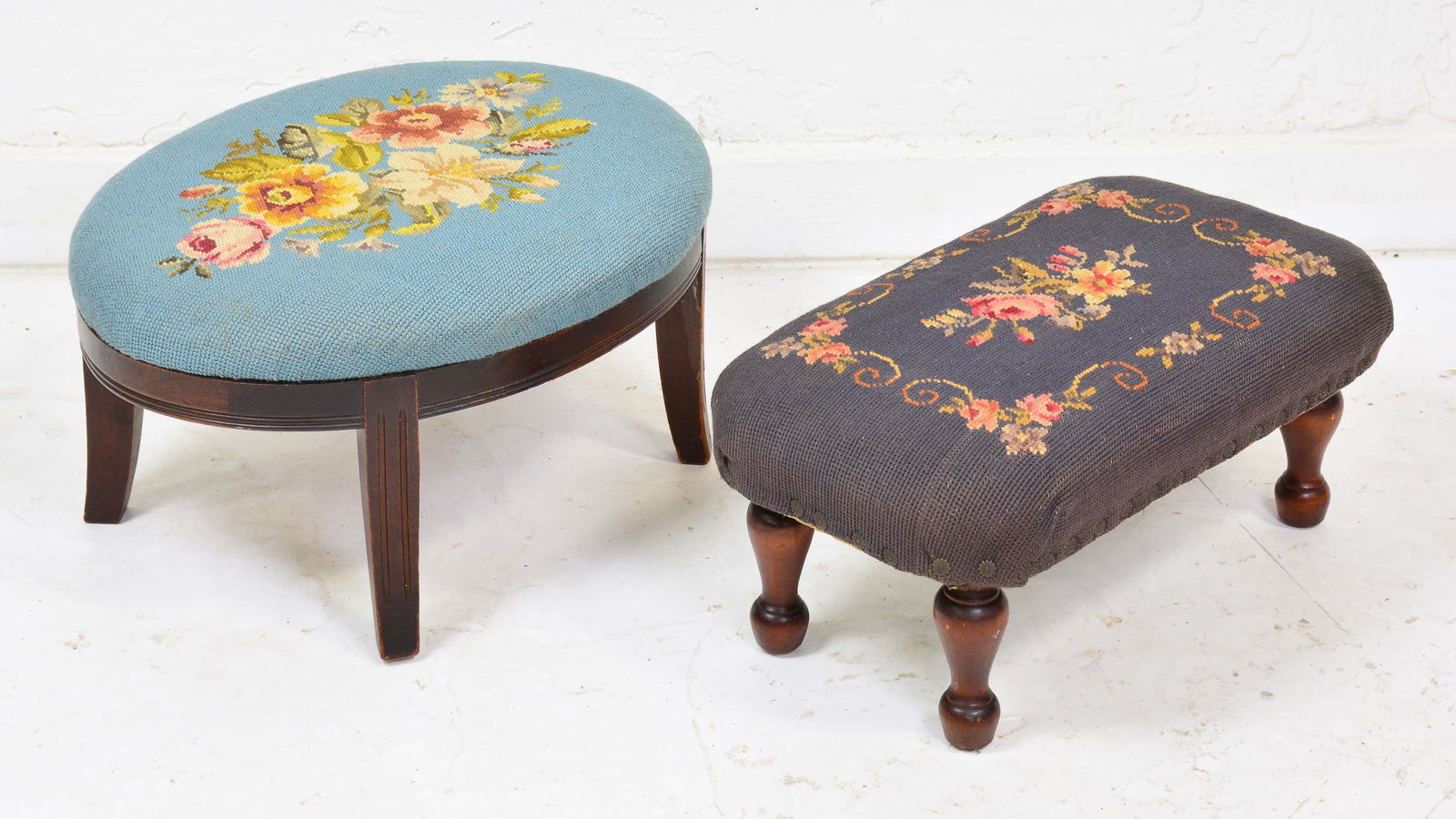 2 Small Floral Needle Point Stools #2 (1 of 4)