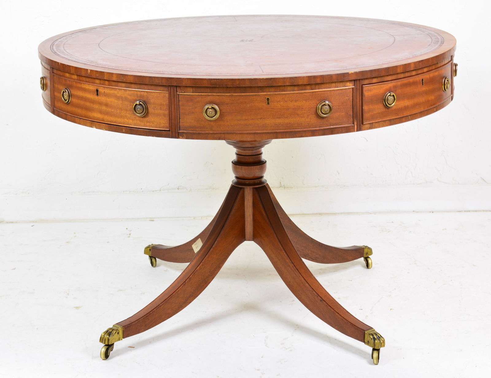 English Round Leather Top Drum Table (1 of 5)