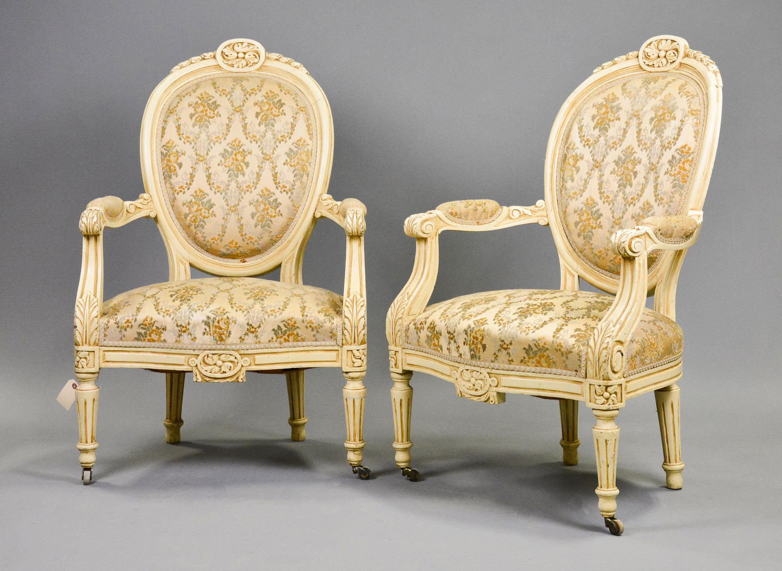 Pair French Painted Upholstered Arm Chairs (1 of 6)