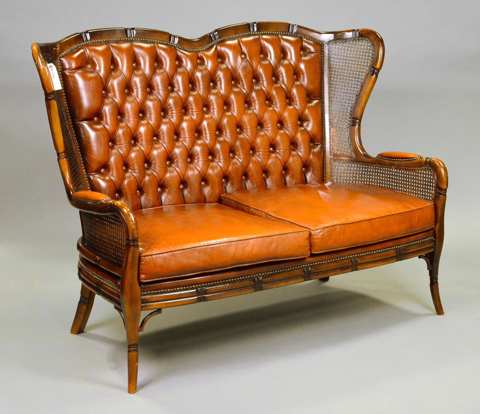 Bamboo / Leather 2 Seater Wing Back Sofa (1 of 6)