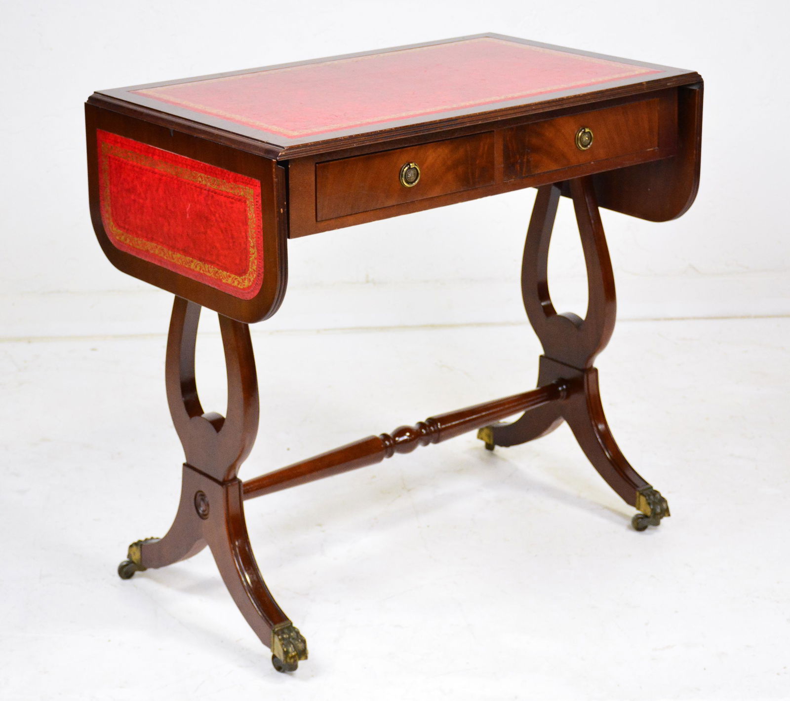 British Drop Side Red Leather Top Table (1 of 5)