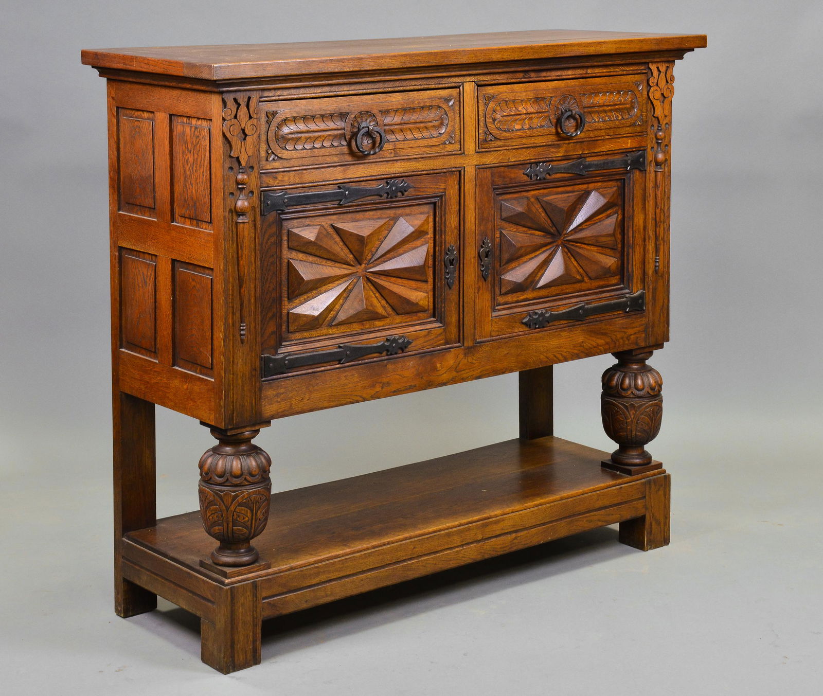 British Carved Oak Server / Cupboard (1 of 4)