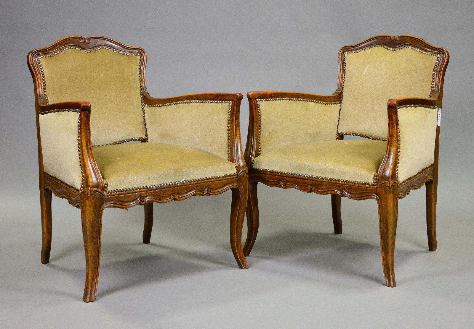 Pair Country French Arm Chairs: Pair Country French Arm Chairs - 33 in tall x 26 x 26