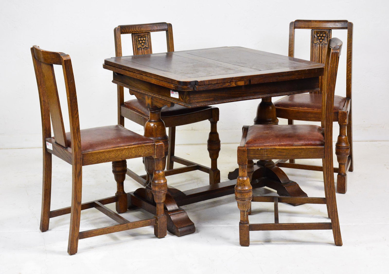 British Oak Draw Leaf Table & 4 Chairs (1 of 3)