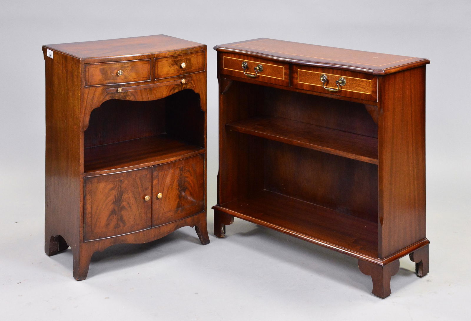 Small Inlaid Bookshelf & Bow Front Side Cabinet (1 of 4)