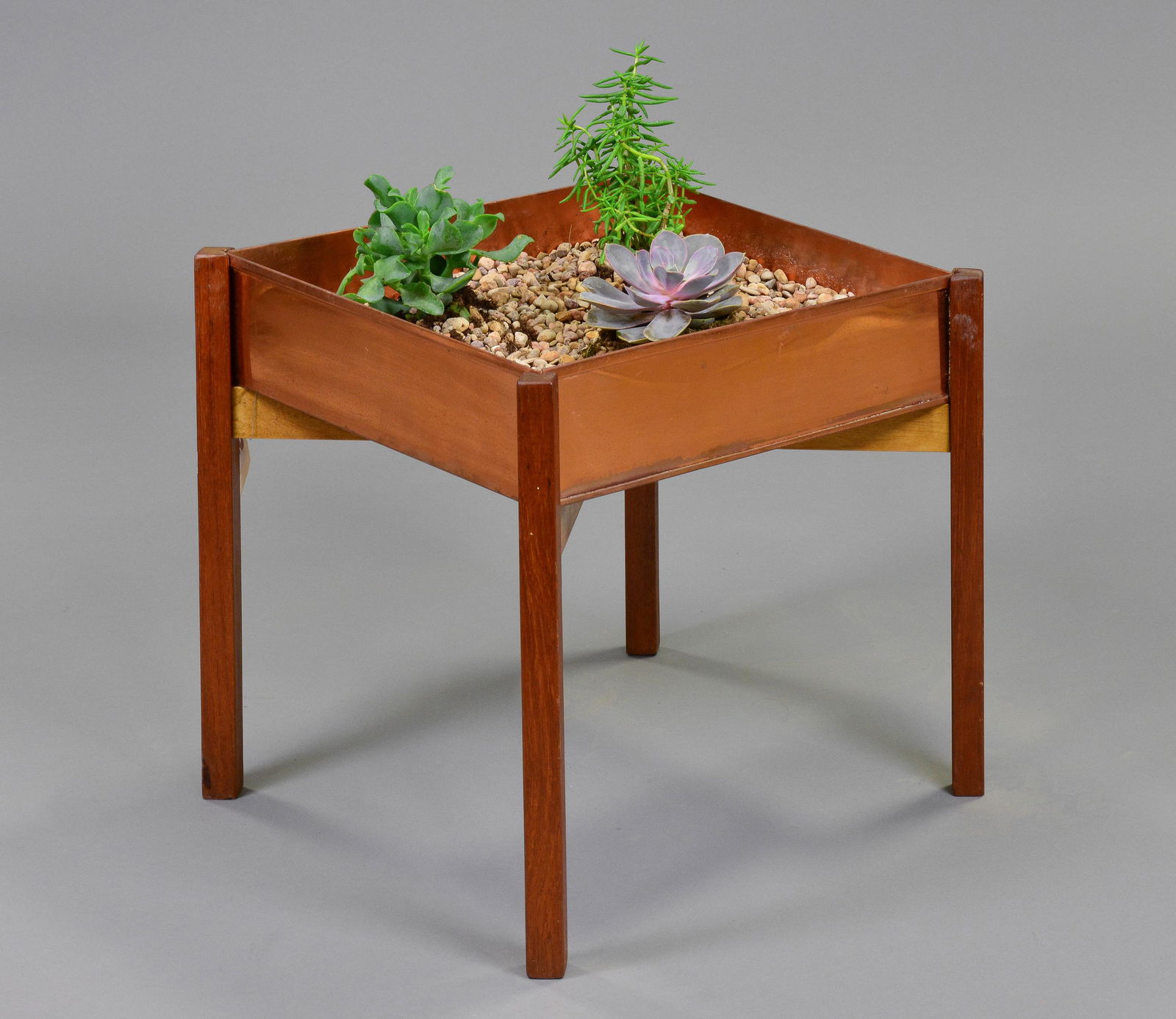 European Mid Century Modern Copper & Teak Planter (1 of 4)