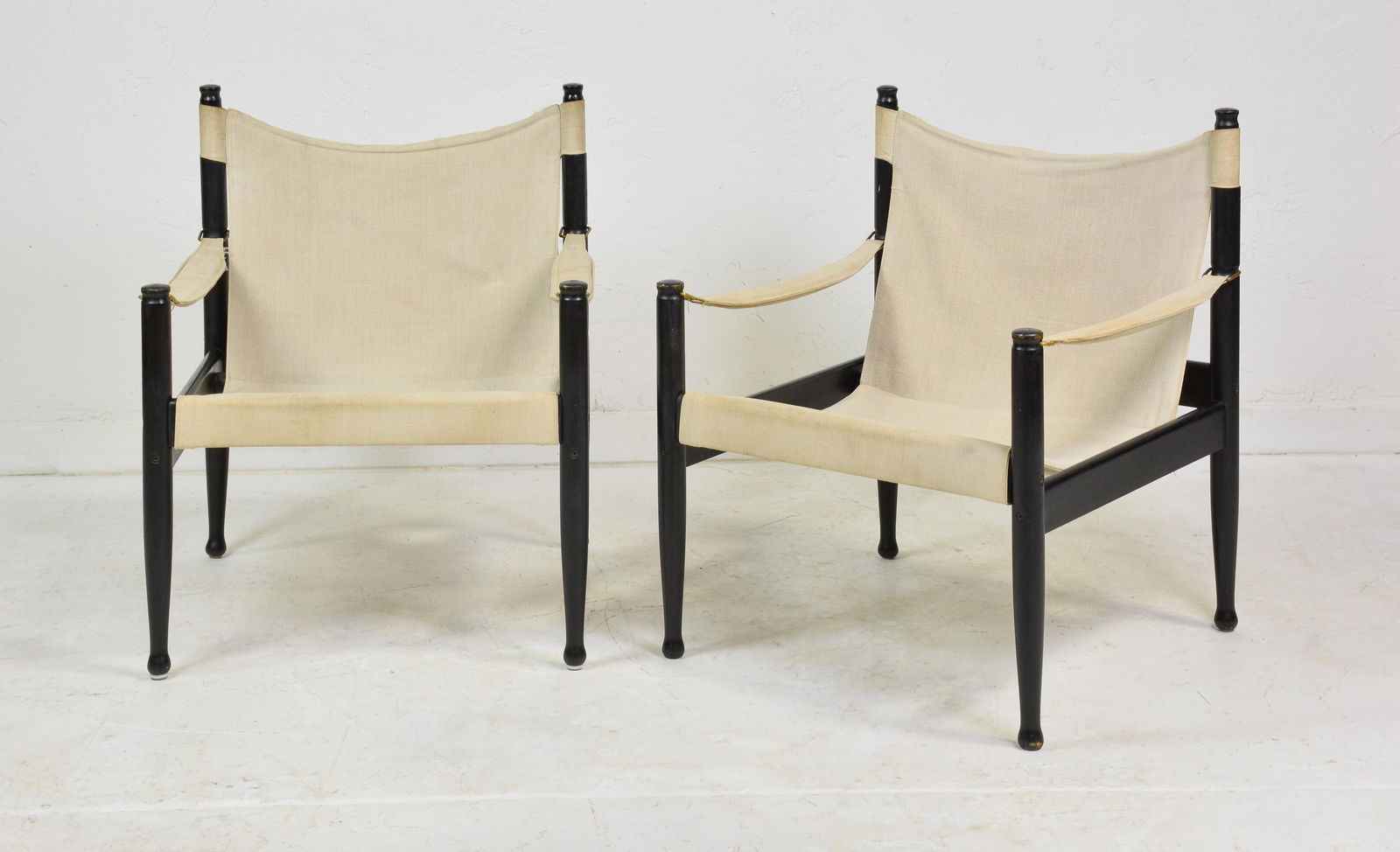 Pair Danish Modern Lounge Chairs - E. Wortz: Mid Century Modern Safari Lounge Chairs - "Safari" Erik Wortz for Niels Eilersen - 31 in tall x 25 x 25