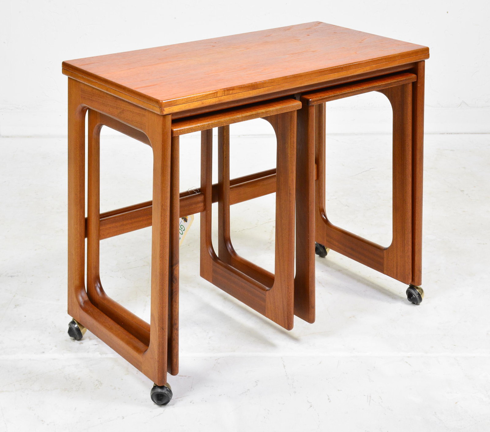 Mid Century Triform Flip Top Nest By McIntosh: Danish Modern Style Teak Triform Flip Top Nest by British Maker McIntosh - 25 tall x 30 x 17