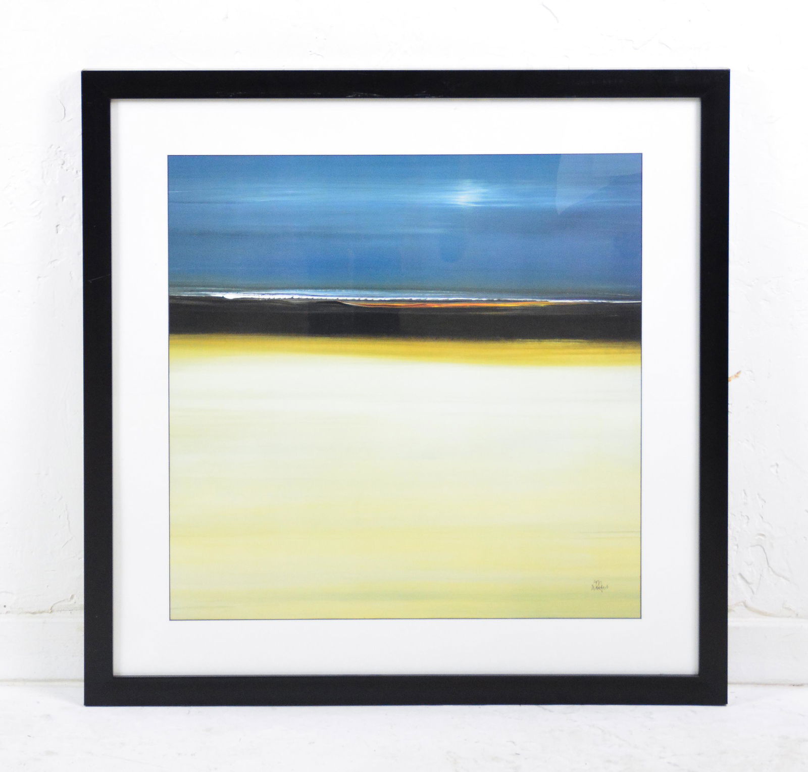 Framed Blue / Tan Modern Art Under Glass (1 of 2)