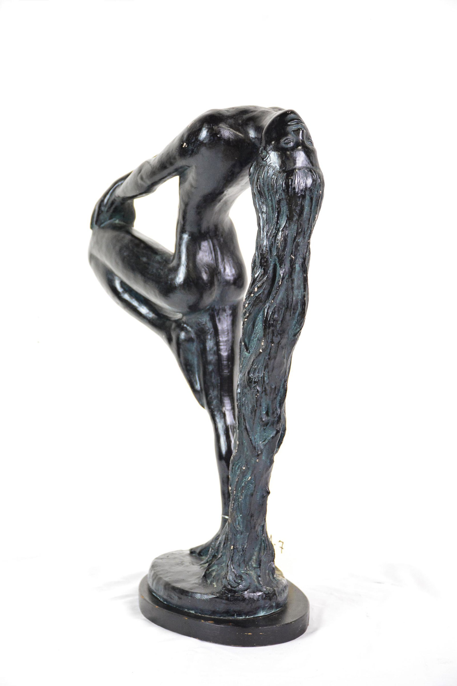 1979 Austin Productions Nude Sculpture - K Sever: Klara Sever (American/Czech, b. 1935) patinated plaster cast sculpture, "Sultry Awakening," 1979, signed on base. Cast made by Austin Productions after Sever original. H 21 3/4" x W 16" x D 6 3/4".