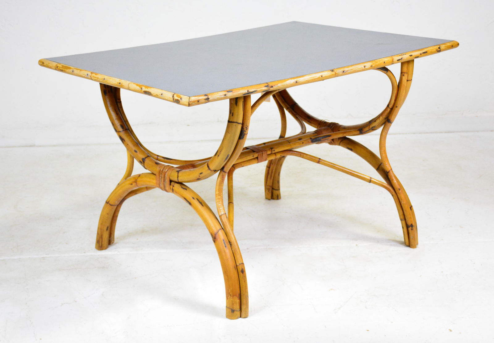 Rectangular Bamboo Table with Blue Laminate Top (1 of 5)