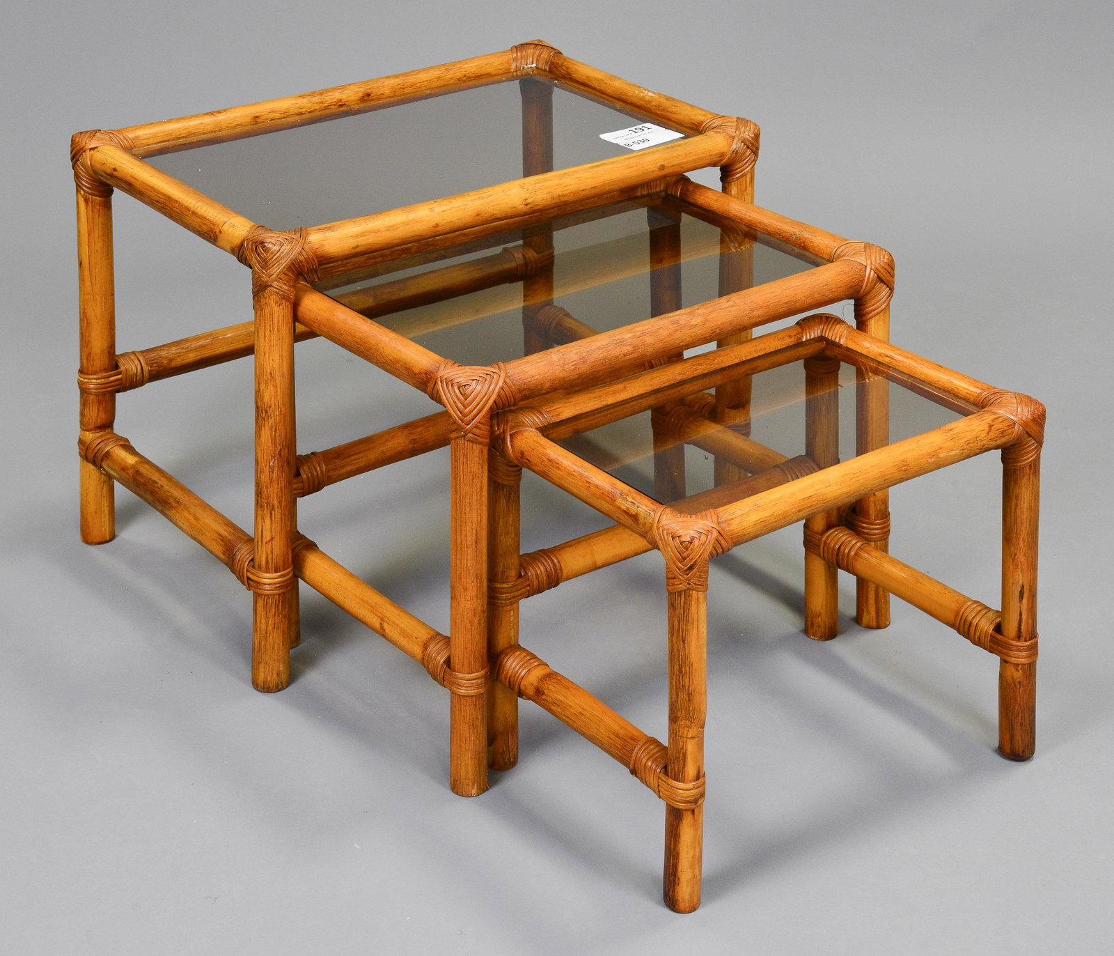 Bamboo Nest of Three Tables: Bamboo Nest of Three Tables 16 in tall x 22 x 14