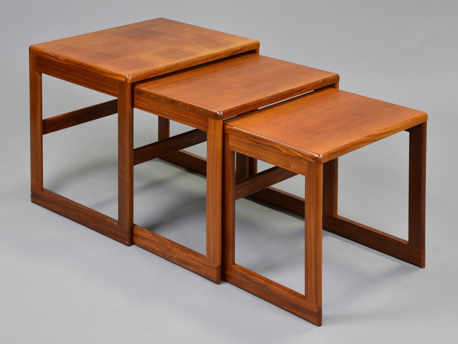 Mid Century Modern Teak Nest of Tables: Danish Modern Style Teak Nest - 19 in tall x 21 x 17