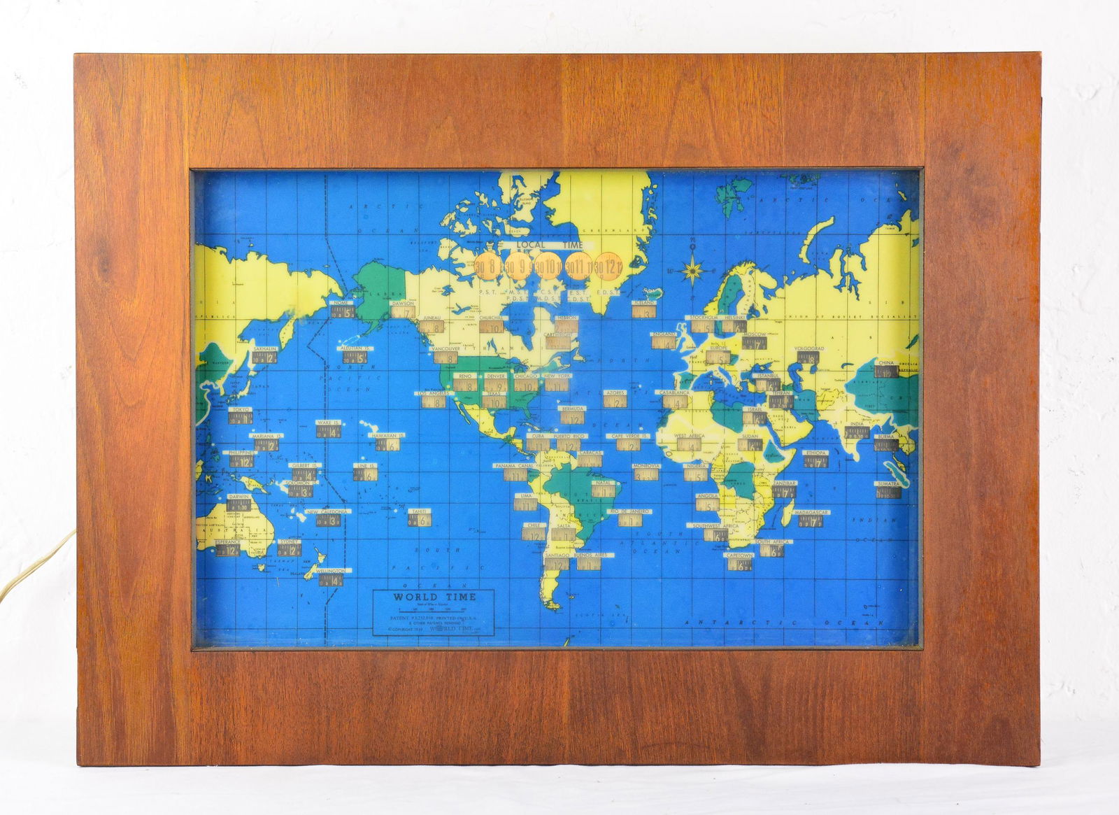 Framed Electric World Time Clock - 1959 (1 of 4)