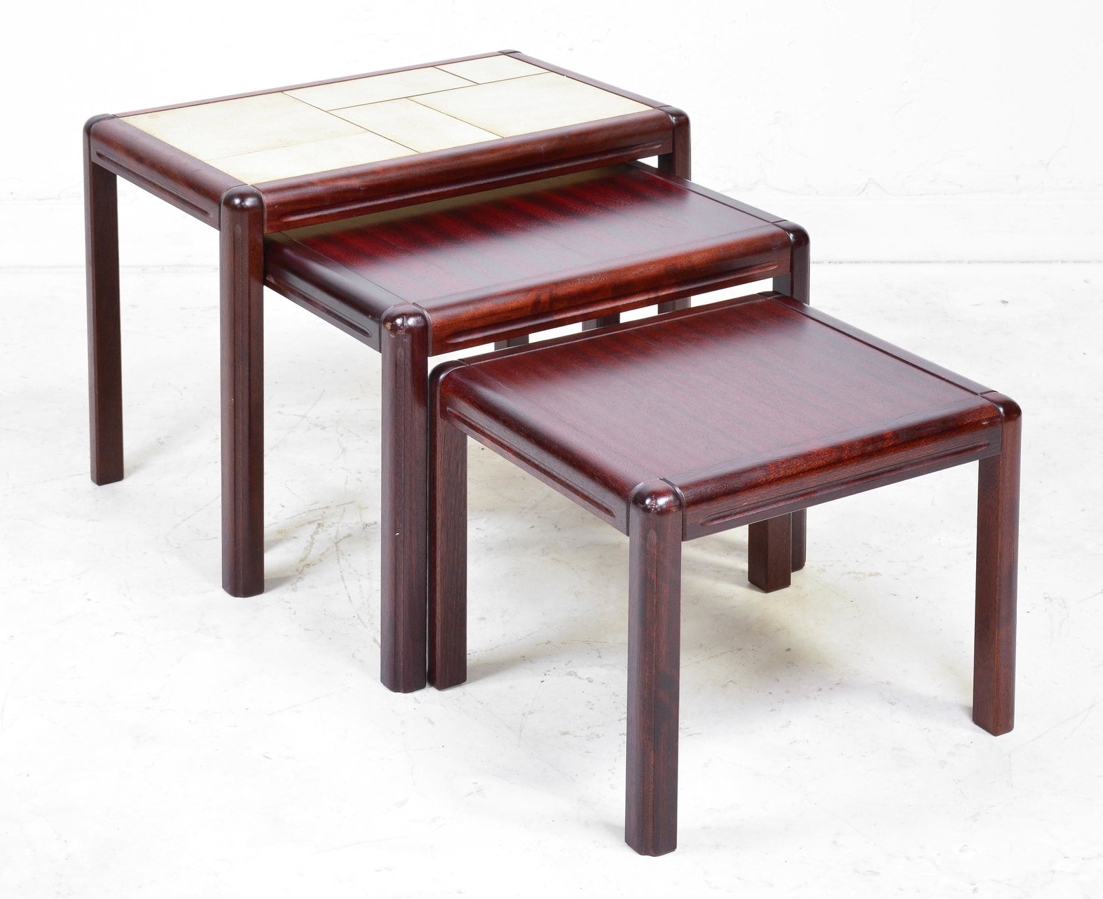 Mid Century Modern Tile Top Nest of Tables: Danish Modern Nest of Tables - 17 in tall x 23 x 15