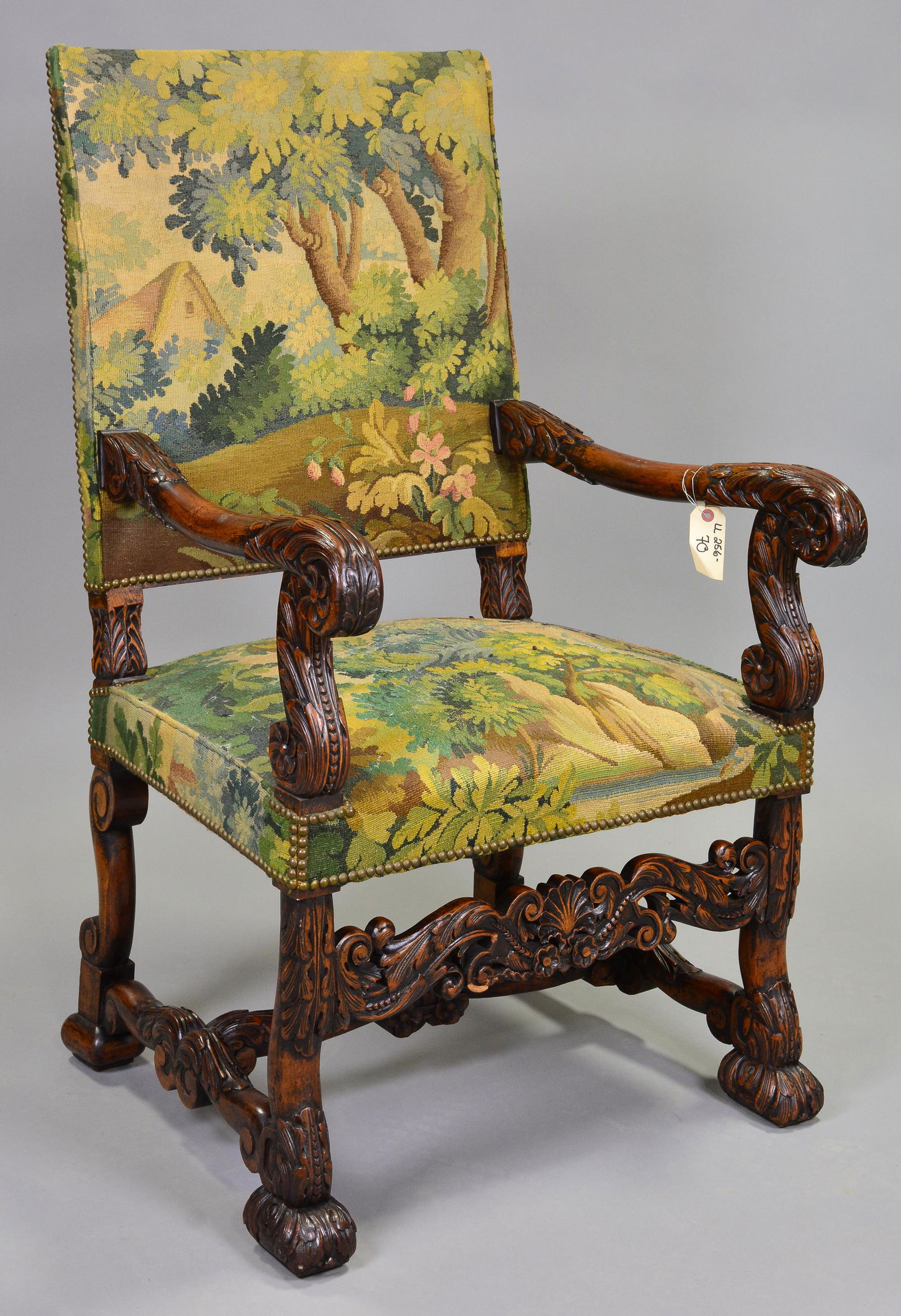 Needlepoint Carved Oak Fireside Arm Chair #2 (1 of 4)