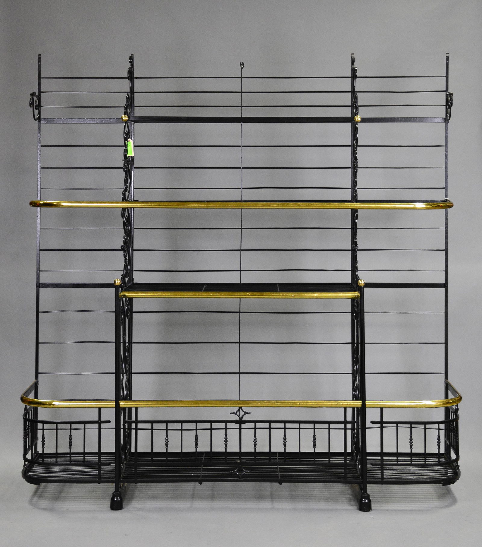Large French Black Metal With Brass Bakers Rack (1 of 3)