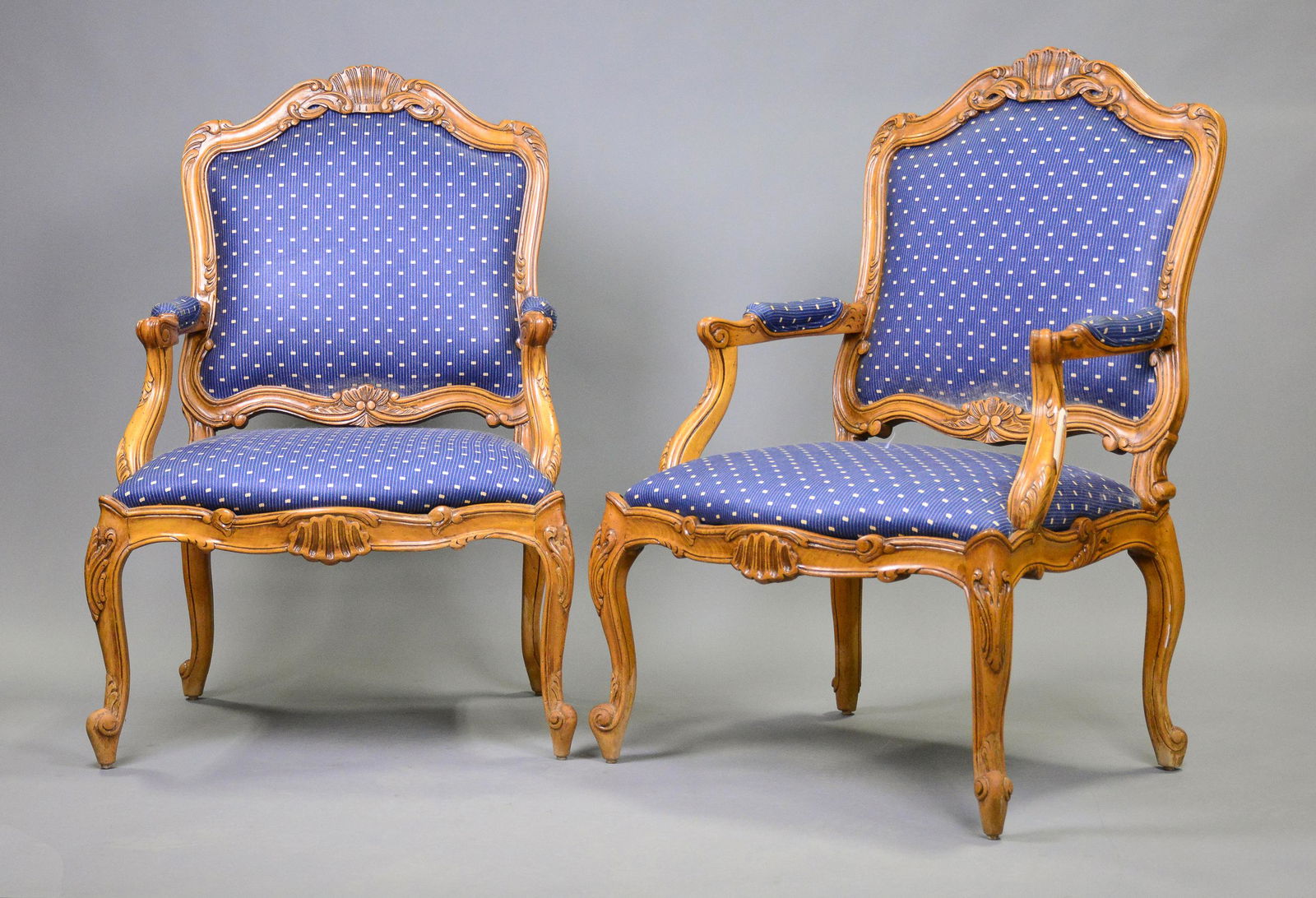 Pair French Blue Upholstered Arm Chairs (1 of 5)